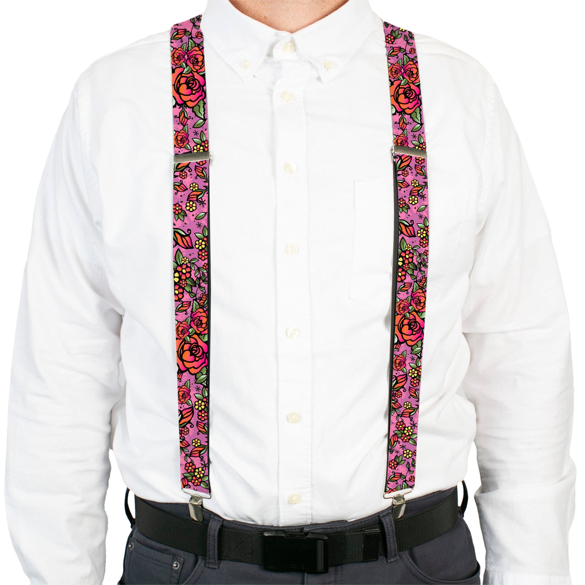 Suspenders - Born to Blossom CLOSE-UP Pink Suspenders Buckle-Down