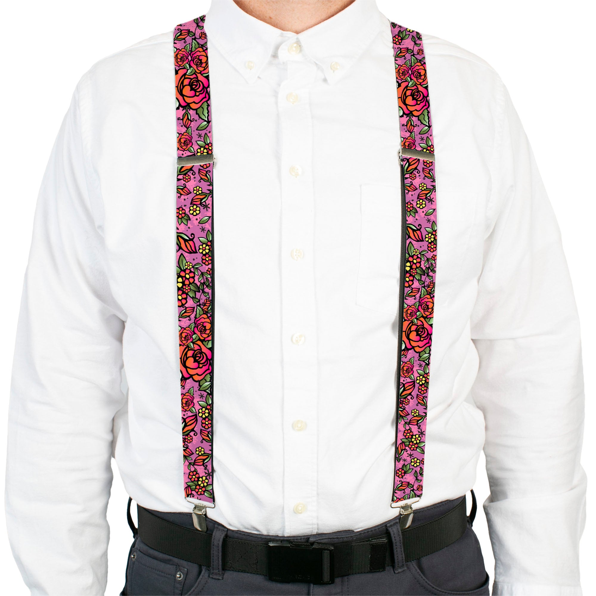 Suspenders - Born to Blossom CLOSE-UP Pink Suspenders Buckle-Down