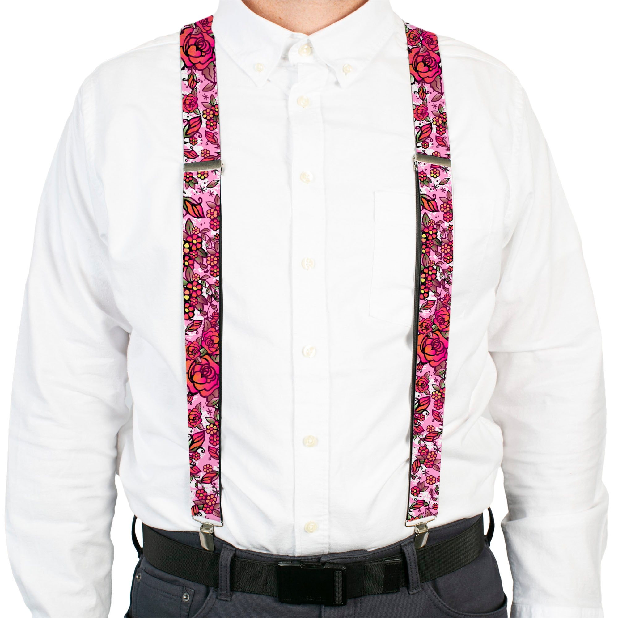 Suspenders - Born to Blossom CLOSE-UP White Suspenders Buckle-Down