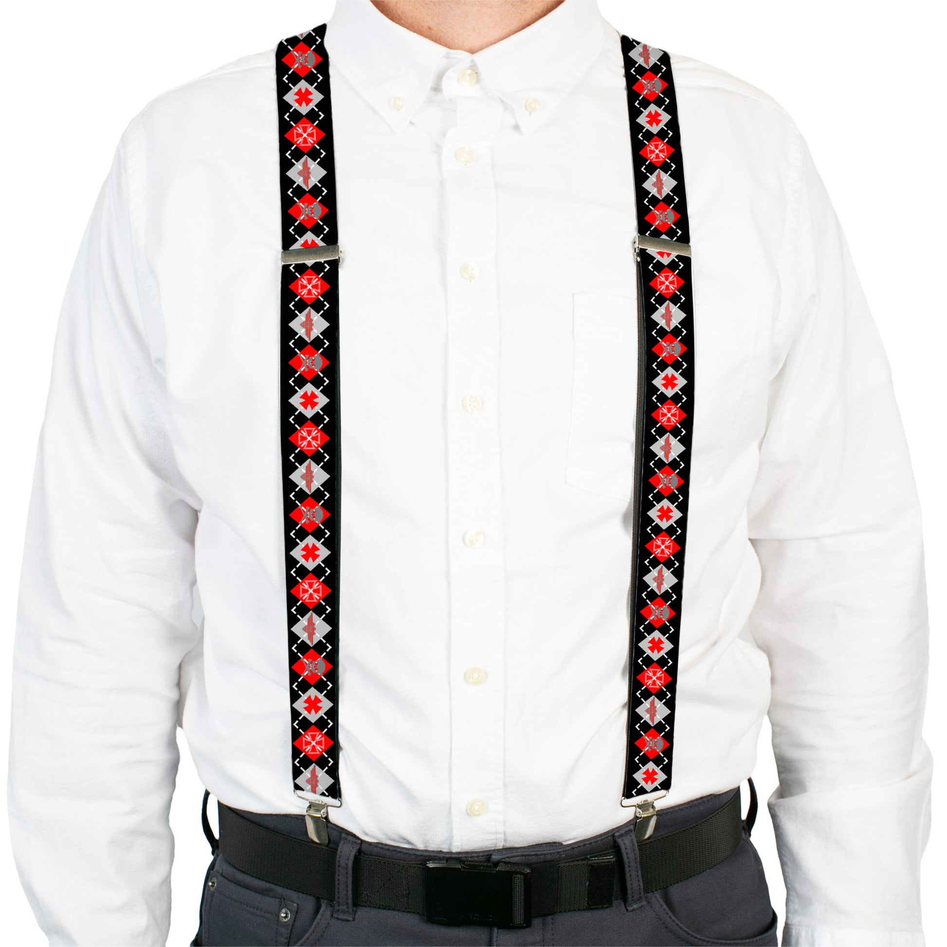 Suspenders - Buckle-Down Argyle Black/Red/Gray Suspenders Buckle-Down