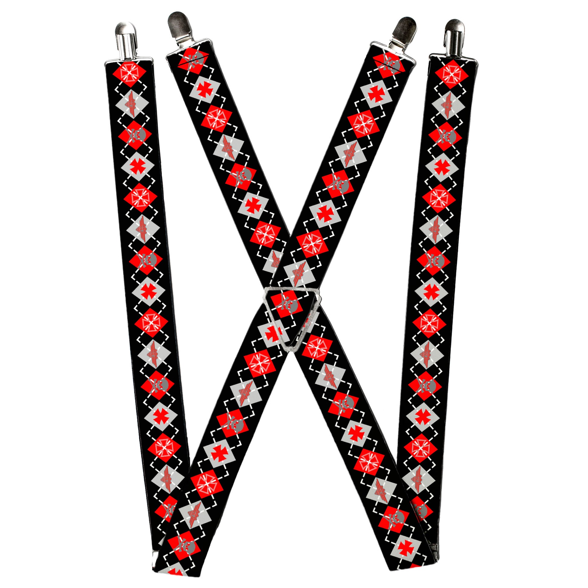 Suspenders - Buckle-Down Argyle Black/Red/Gray Suspenders Buckle-Down