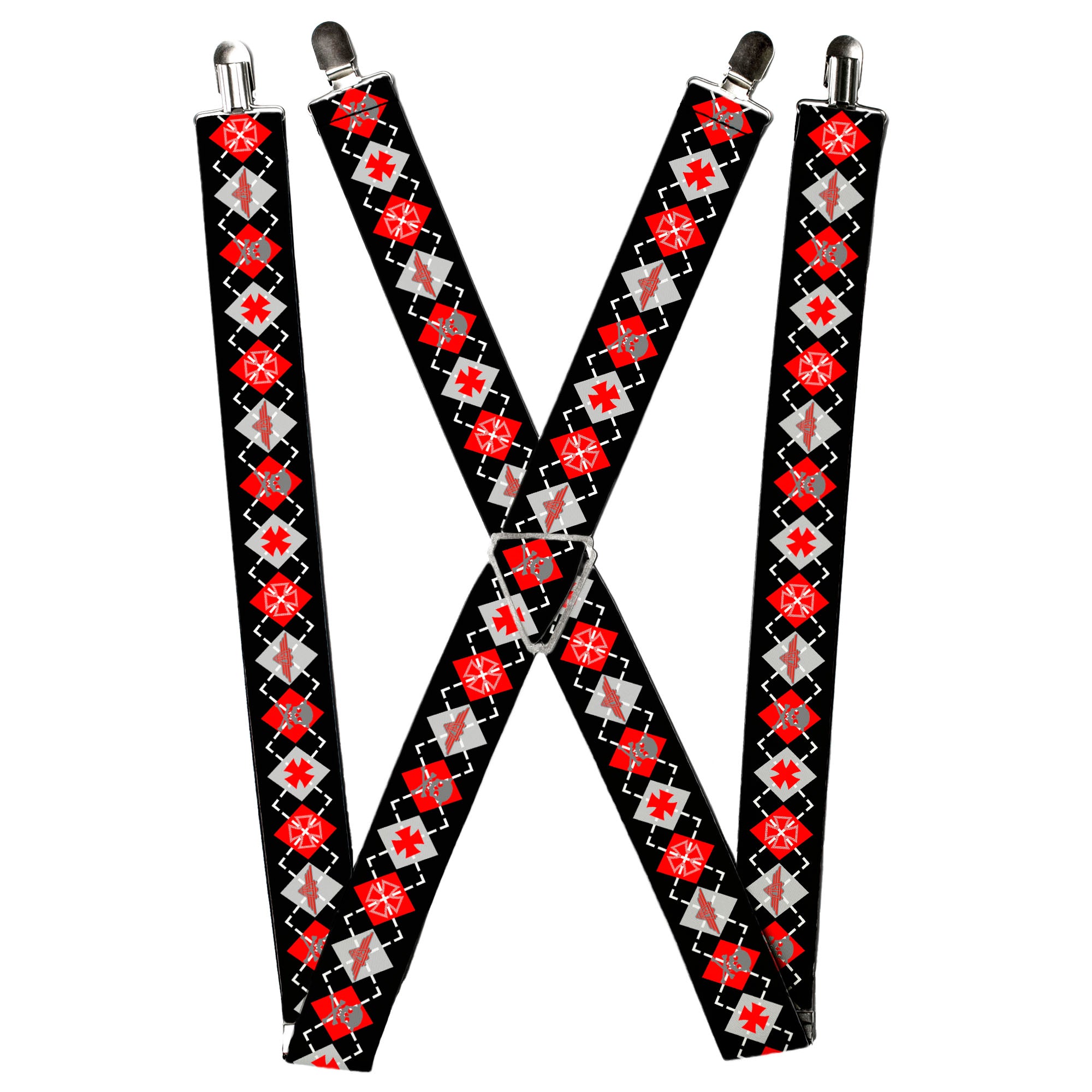 Suspenders - Buckle-Down Argyle Black/Red/Gray Suspenders Buckle-Down