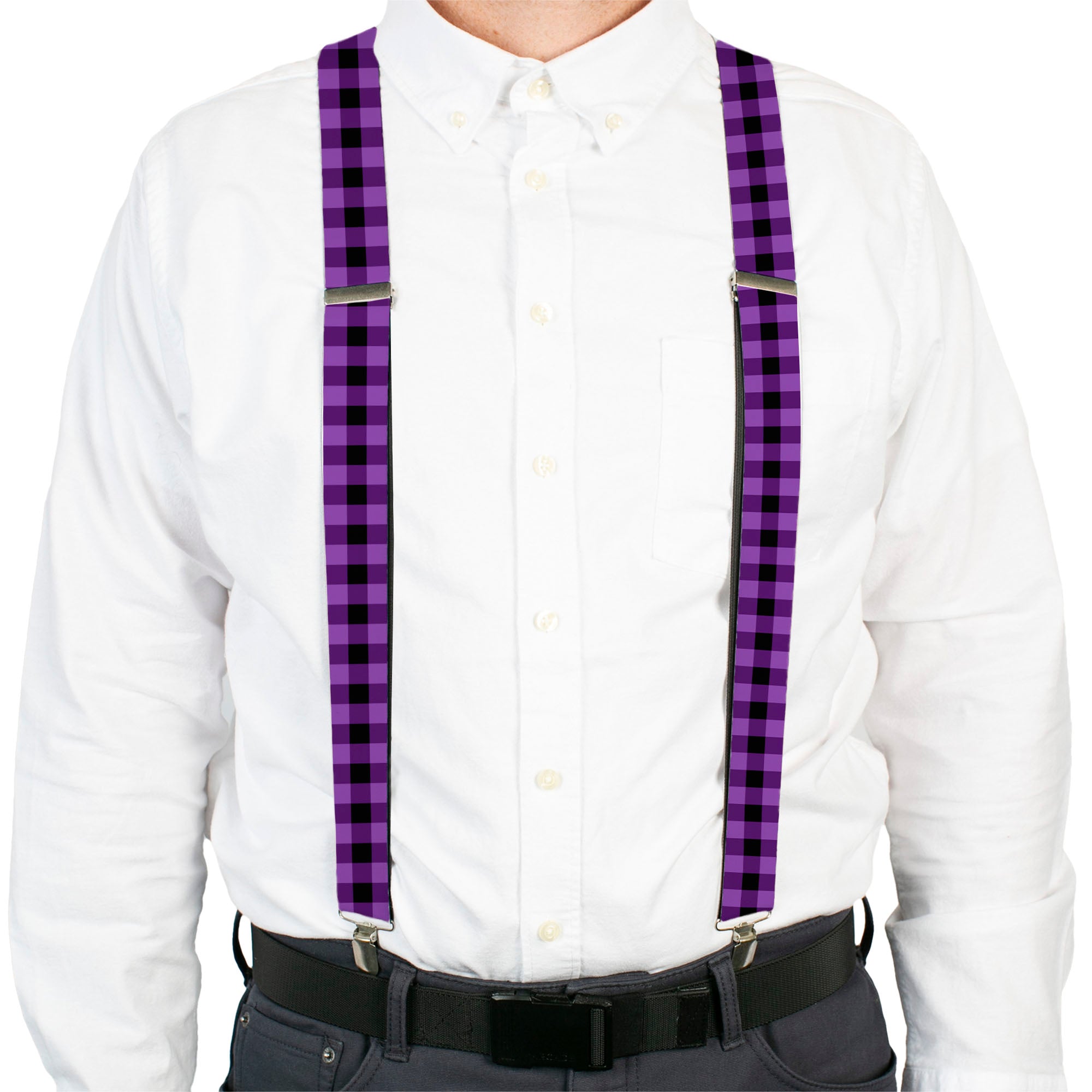Suspenders - Buffalo Plaid Black/Purple Suspenders Buckle-Down