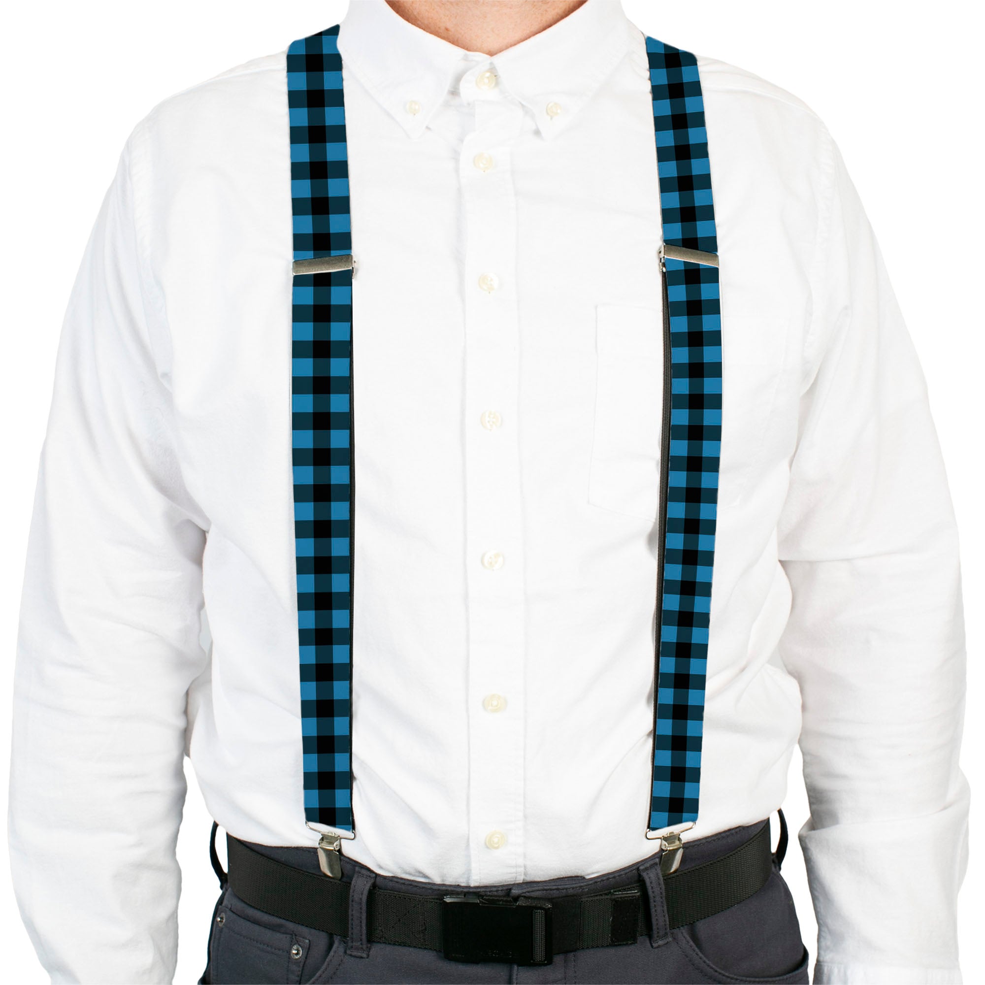 Suspenders - Buffalo Plaid Black/Turquoise Suspenders Buckle-Down