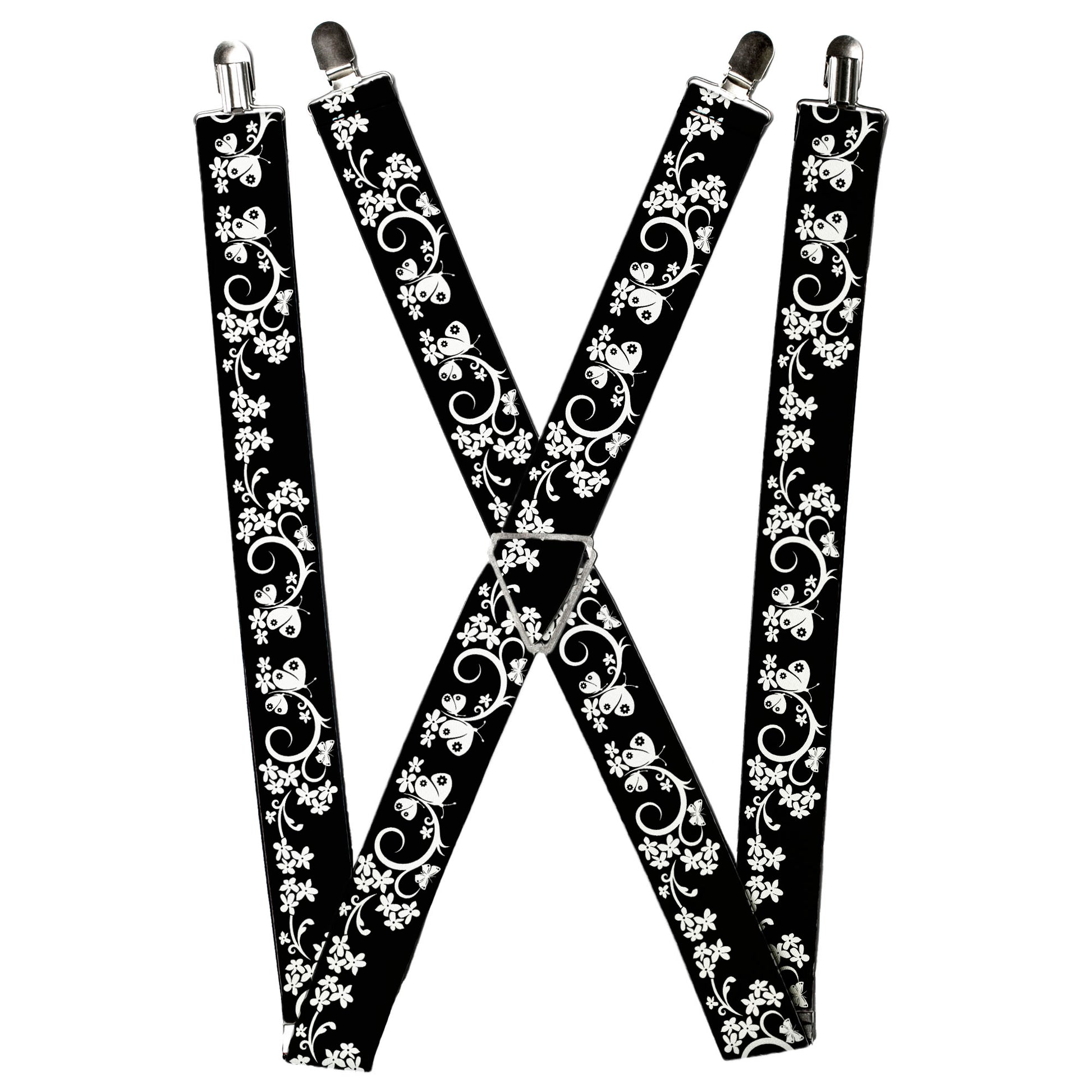 Suspenders - Butterfly Garden2 Black/White Suspenders Buckle-Down