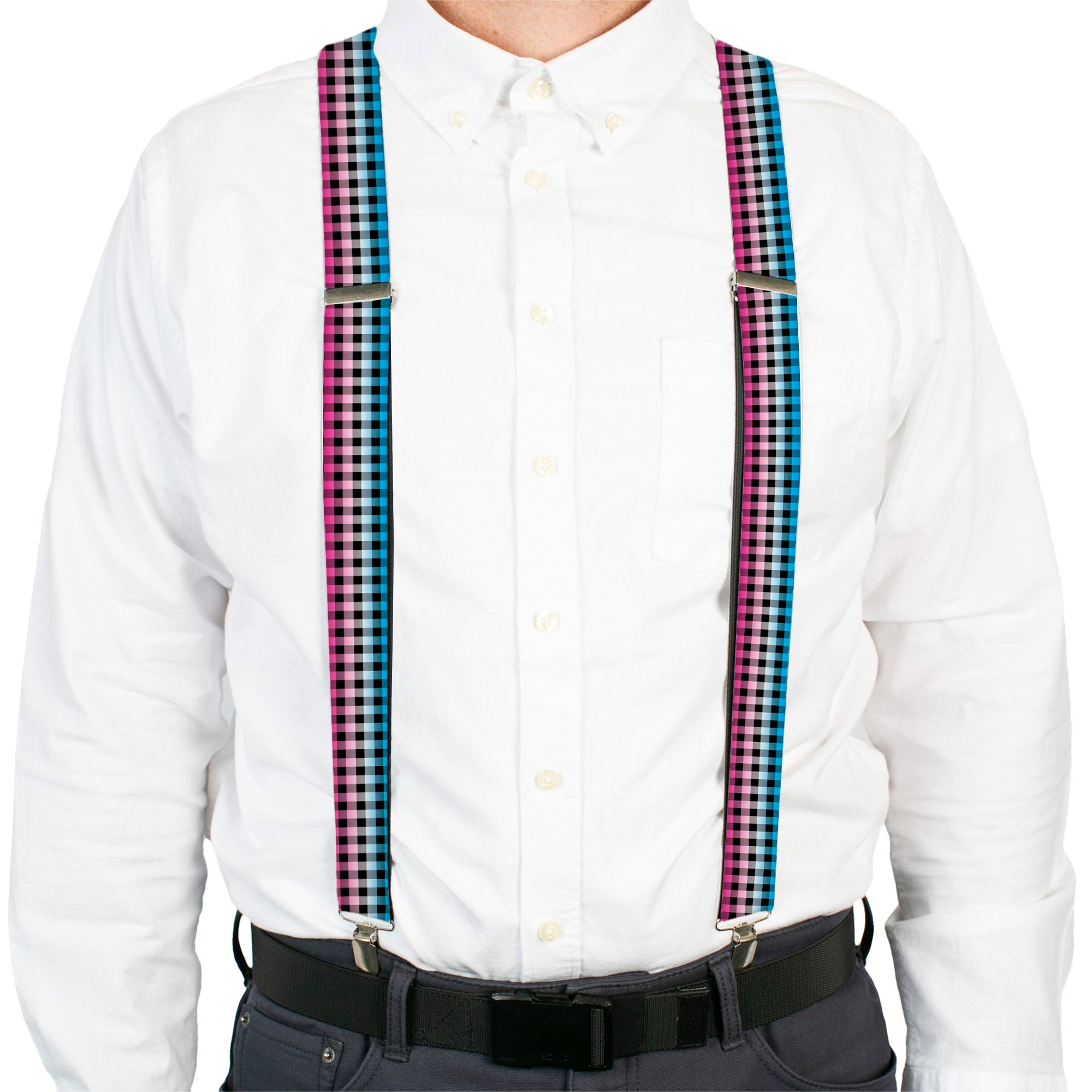 Suspenders - Buffalo Plaid Turquoise/Fuchsia Fade Suspenders Buckle-Down