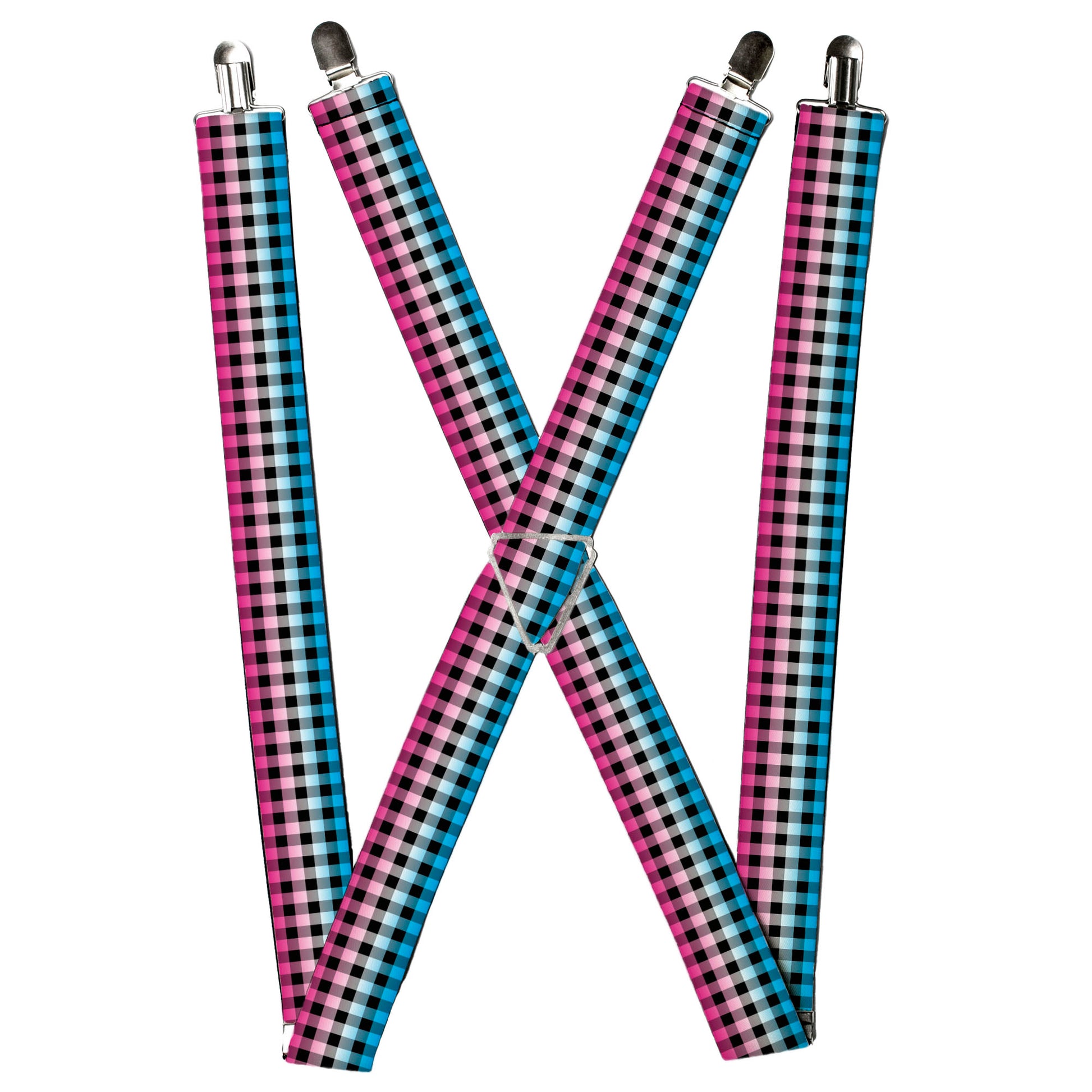 Suspenders - Buffalo Plaid Turquoise/Fuchsia Fade Suspenders Buckle-Down
