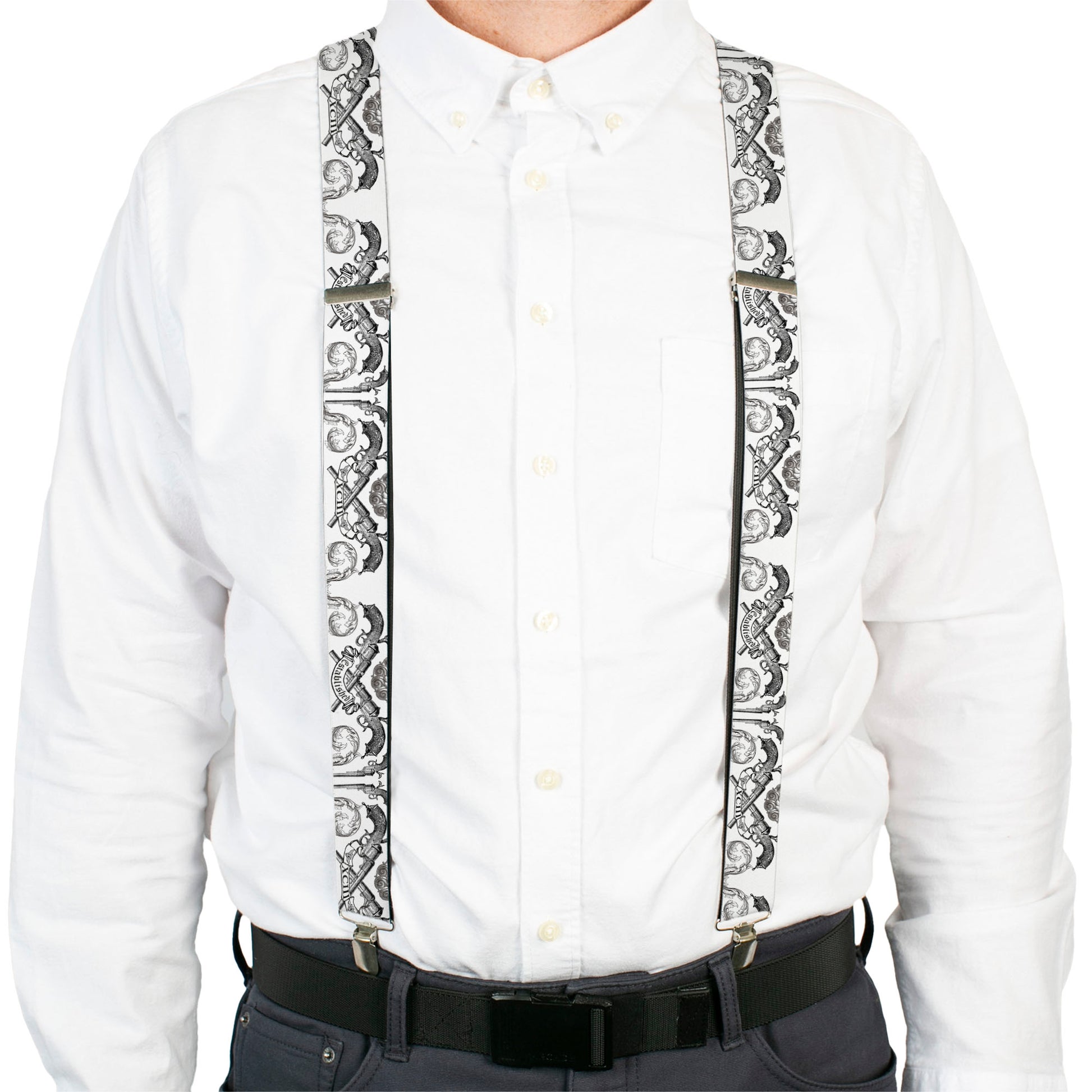 Suspenders - Buckle-Down Est. 93 White Suspenders Buckle-Down