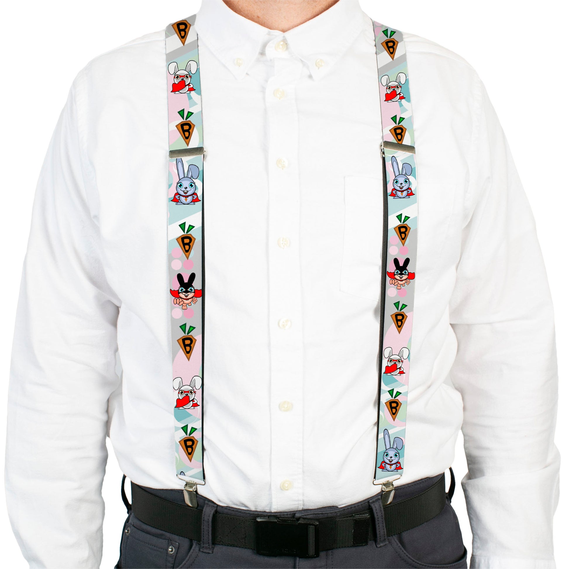 Suspenders - Bunny Superhero Multi Pastel Suspenders Buckle-Down