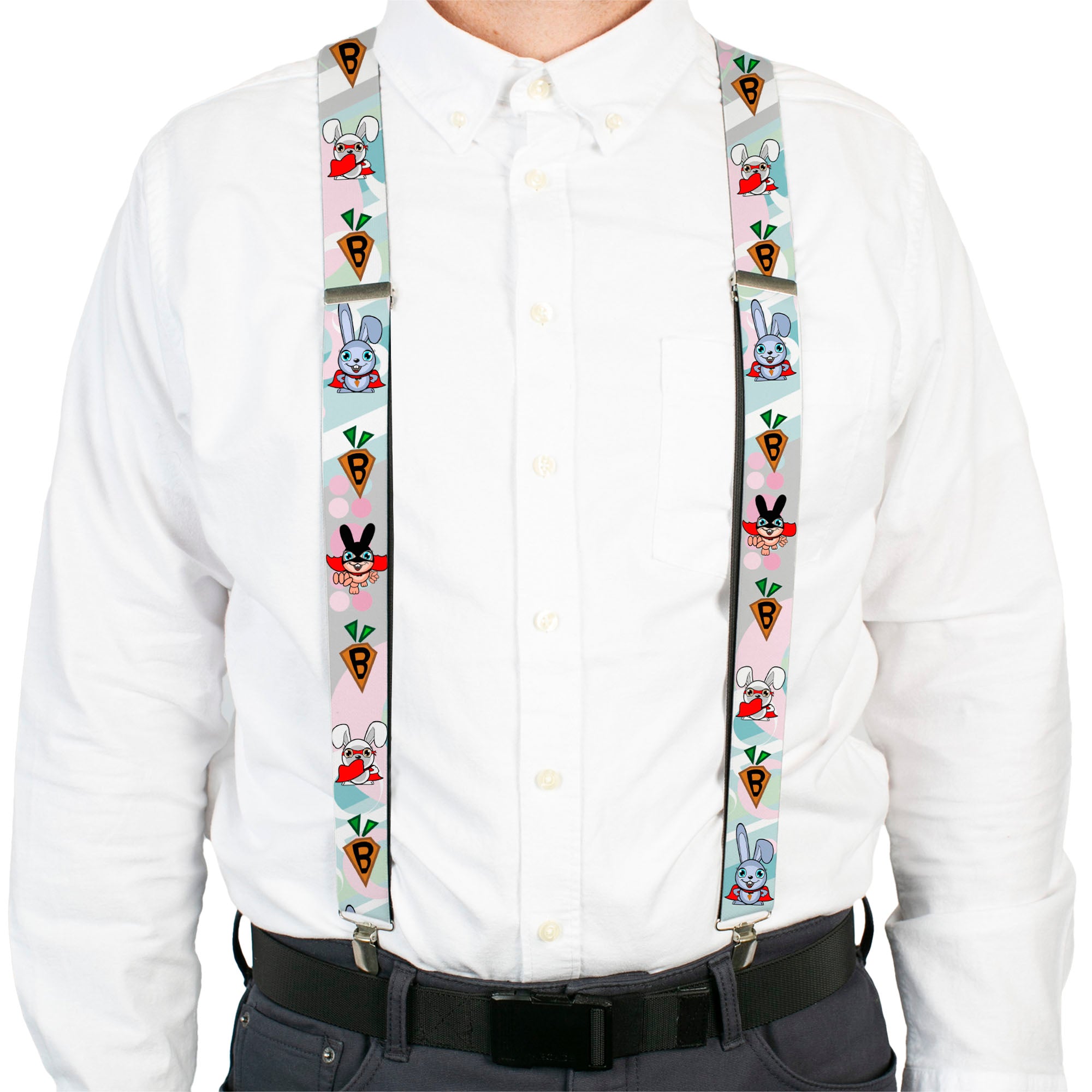 Suspenders - Bunny Superhero Multi Pastel Suspenders Buckle-Down