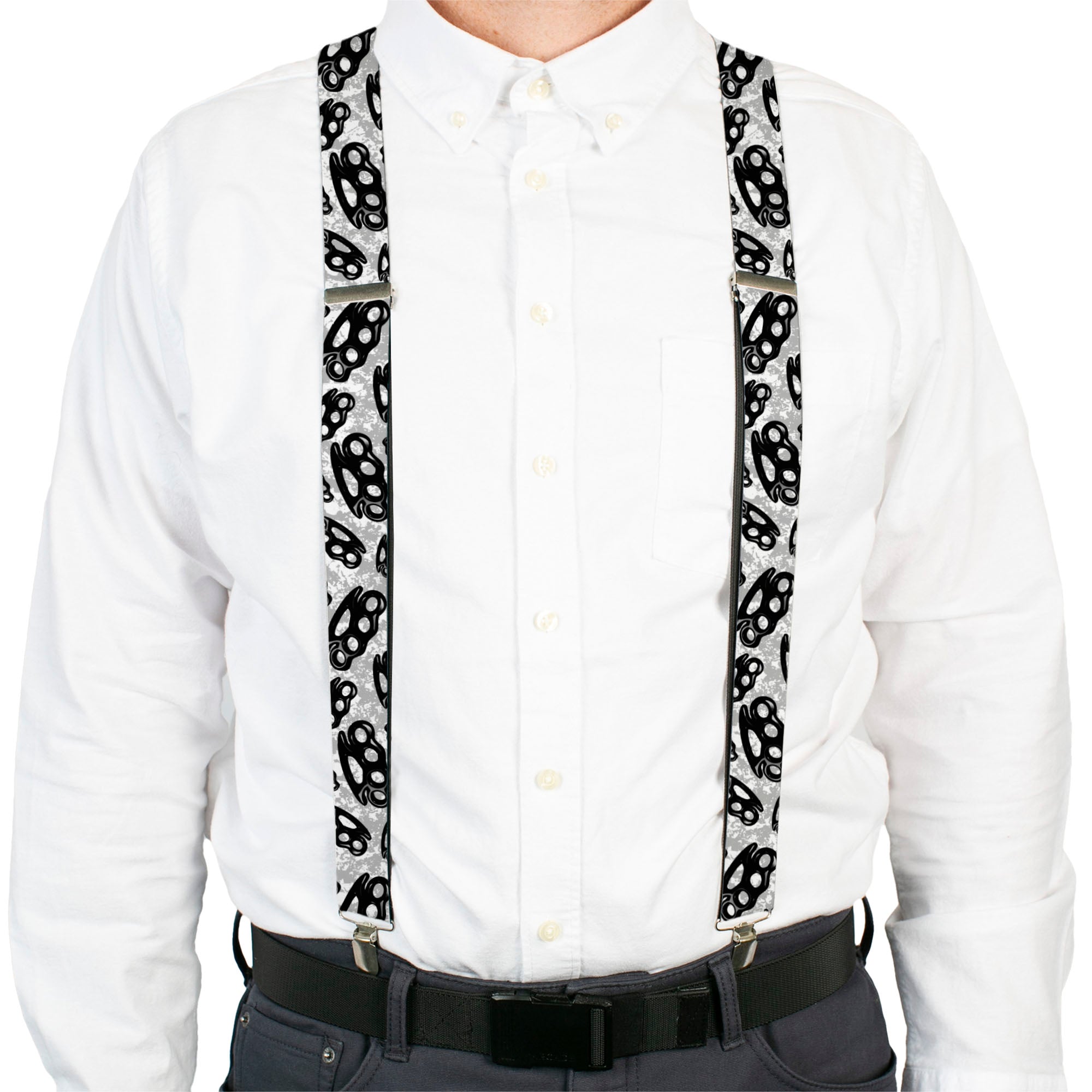Suspenders - 1.5" - Brass Knuckles White/Gray/Black Suspenders Buckle-Down