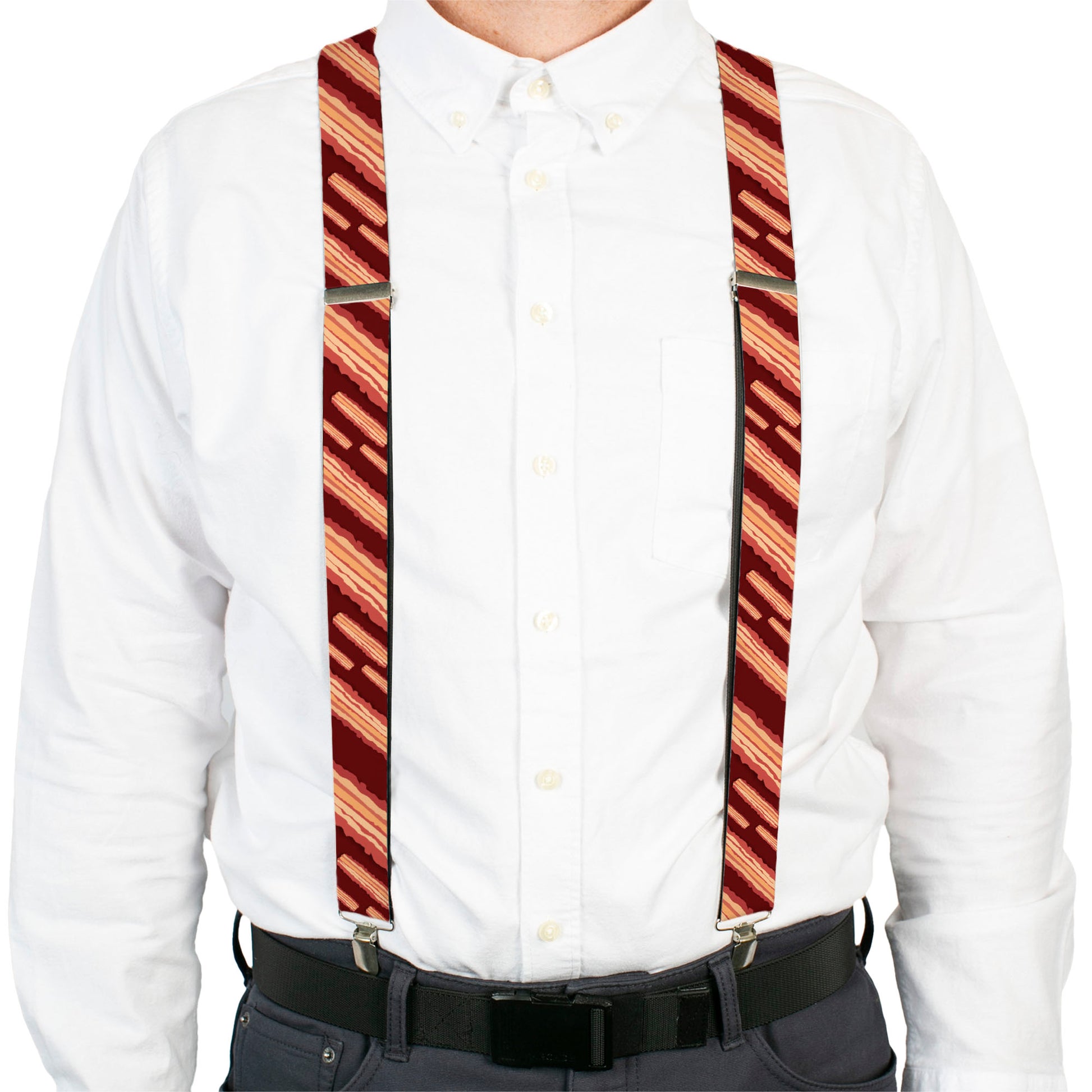 Suspenders - Bacon Slices Maroon Suspenders Buckle-Down