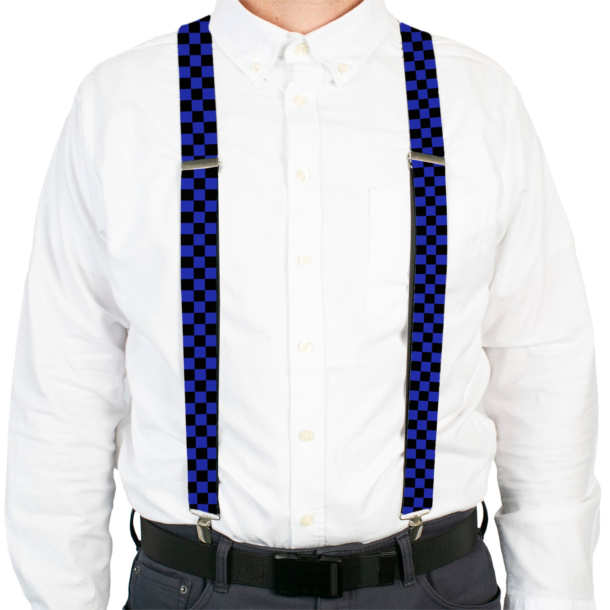 Suspenders - Checker Black/Neon Blue Suspenders Buckle-Down