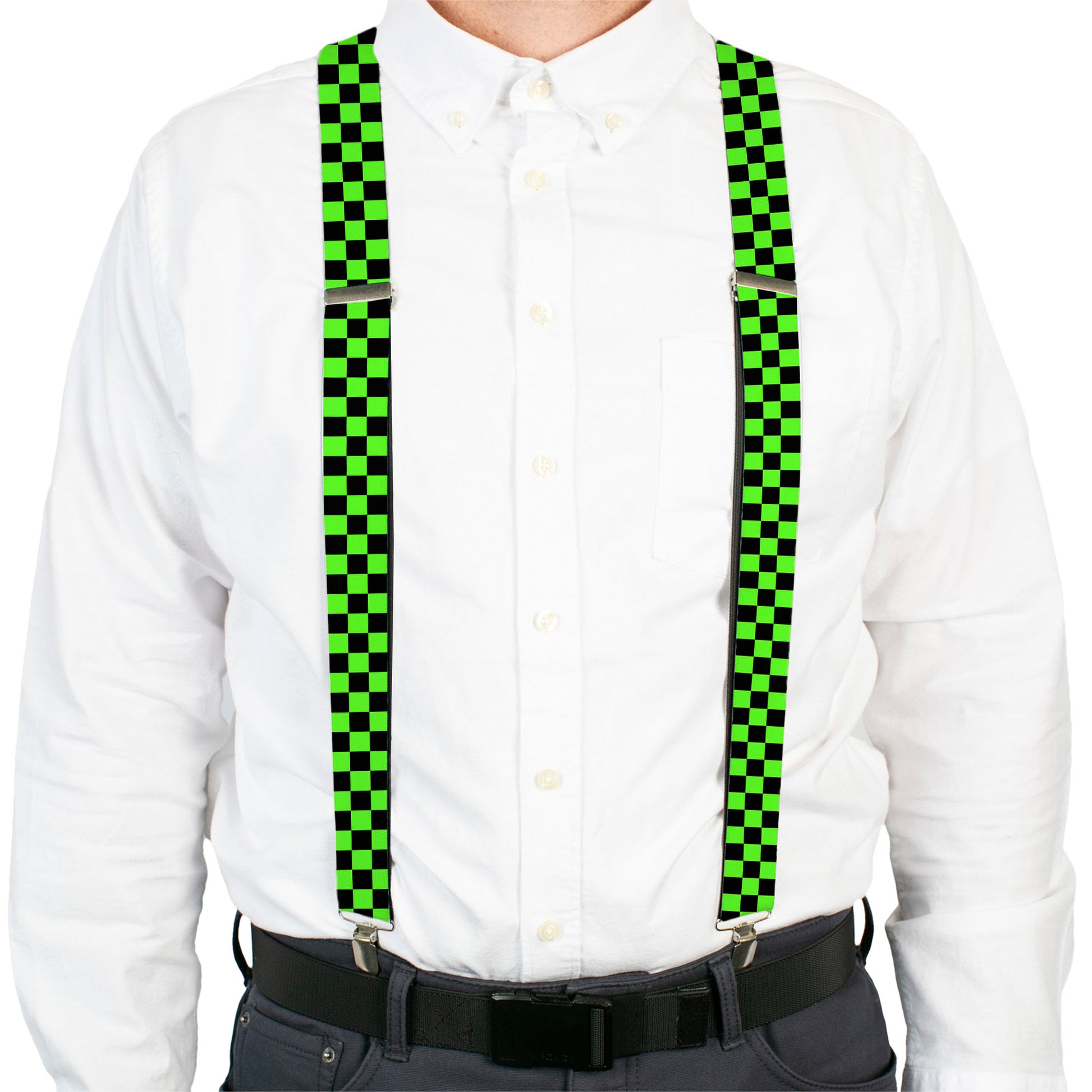 Suspenders - Checker Black/Neon Green Suspenders Buckle-Down