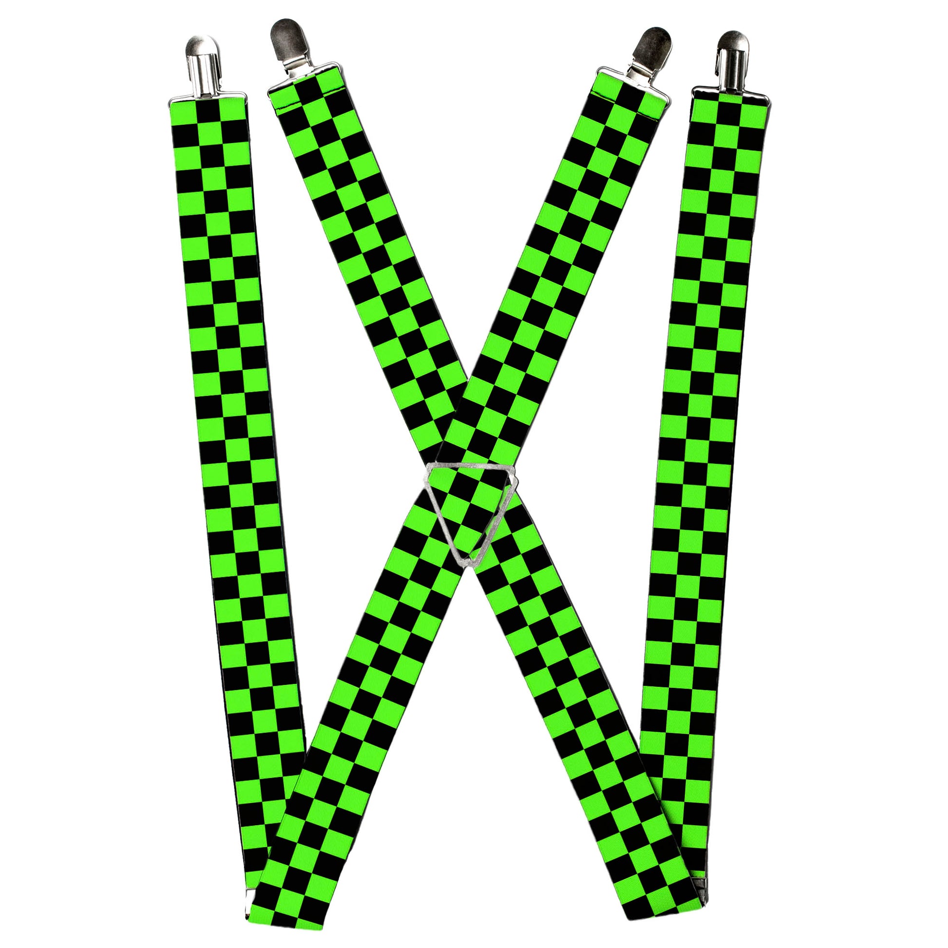 Suspenders - Checker Black/Neon Green Suspenders Buckle-Down
