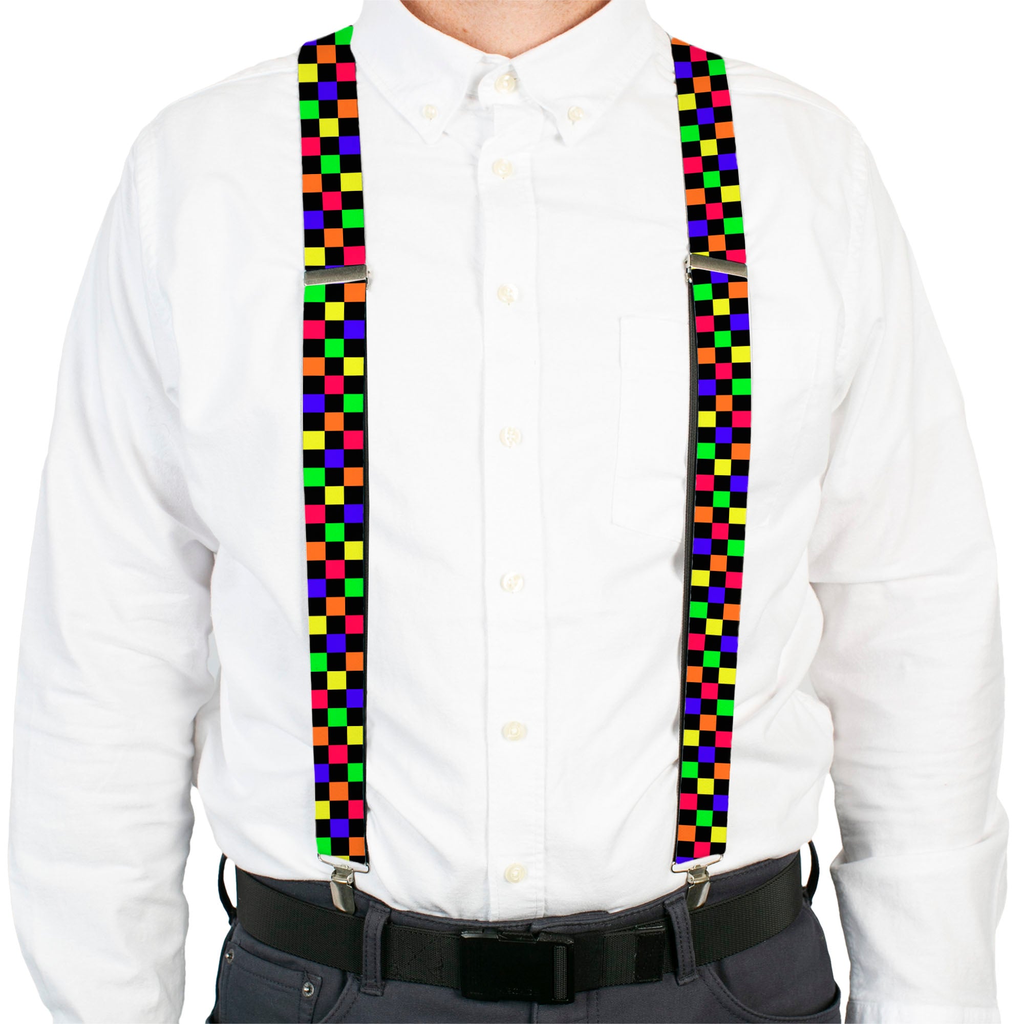 Suspenders - Checker Black/Multi Neon Suspenders Buckle-Down