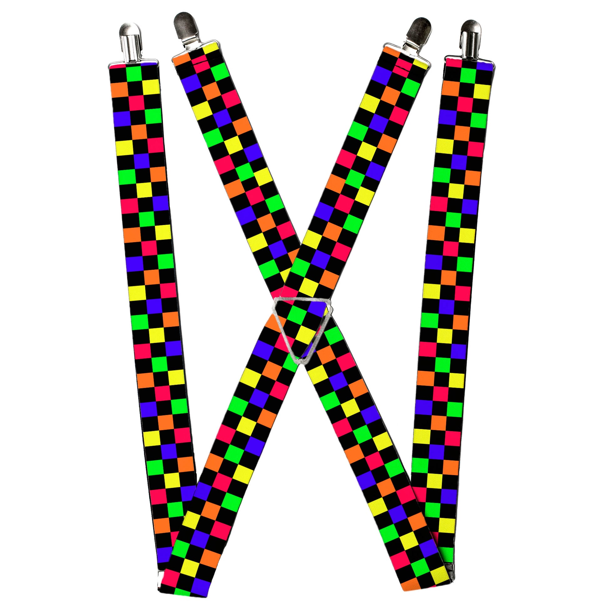 Suspenders - Checker Black/Multi Neon Suspenders Buckle-Down
