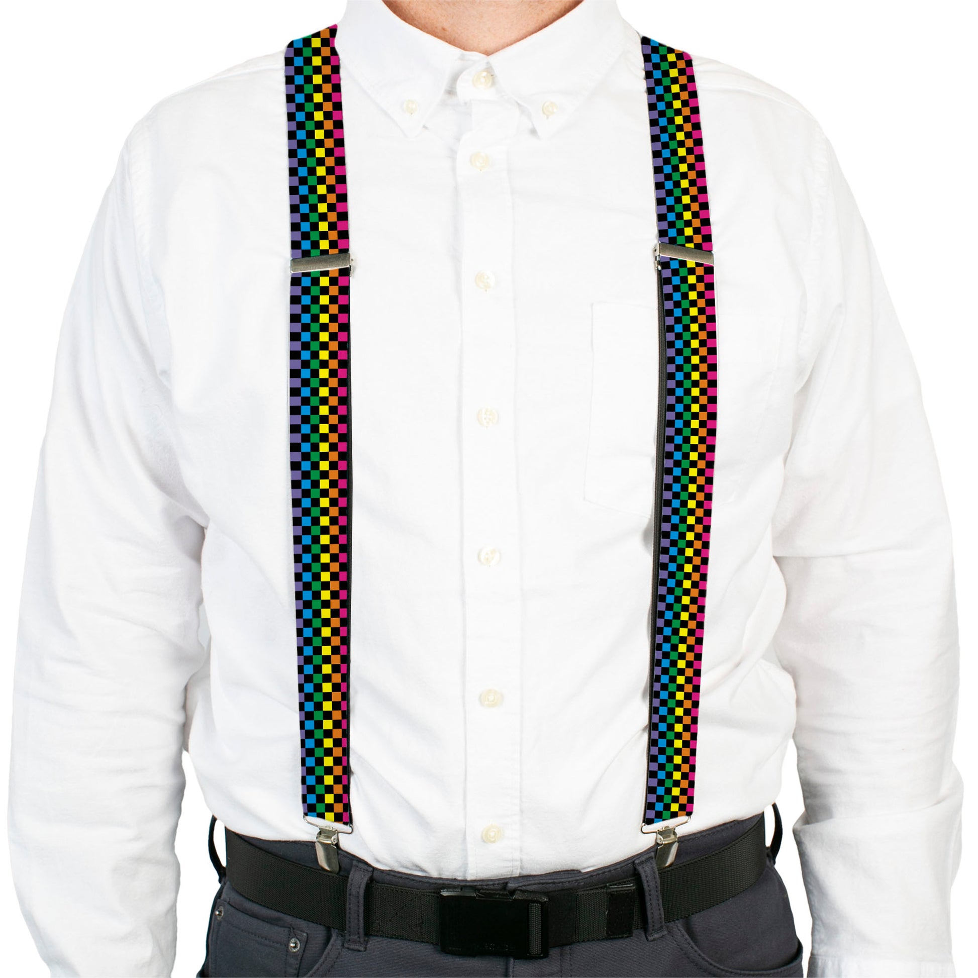 Suspenders - Checker Black/Neon Rainbow Suspenders Buckle-Down