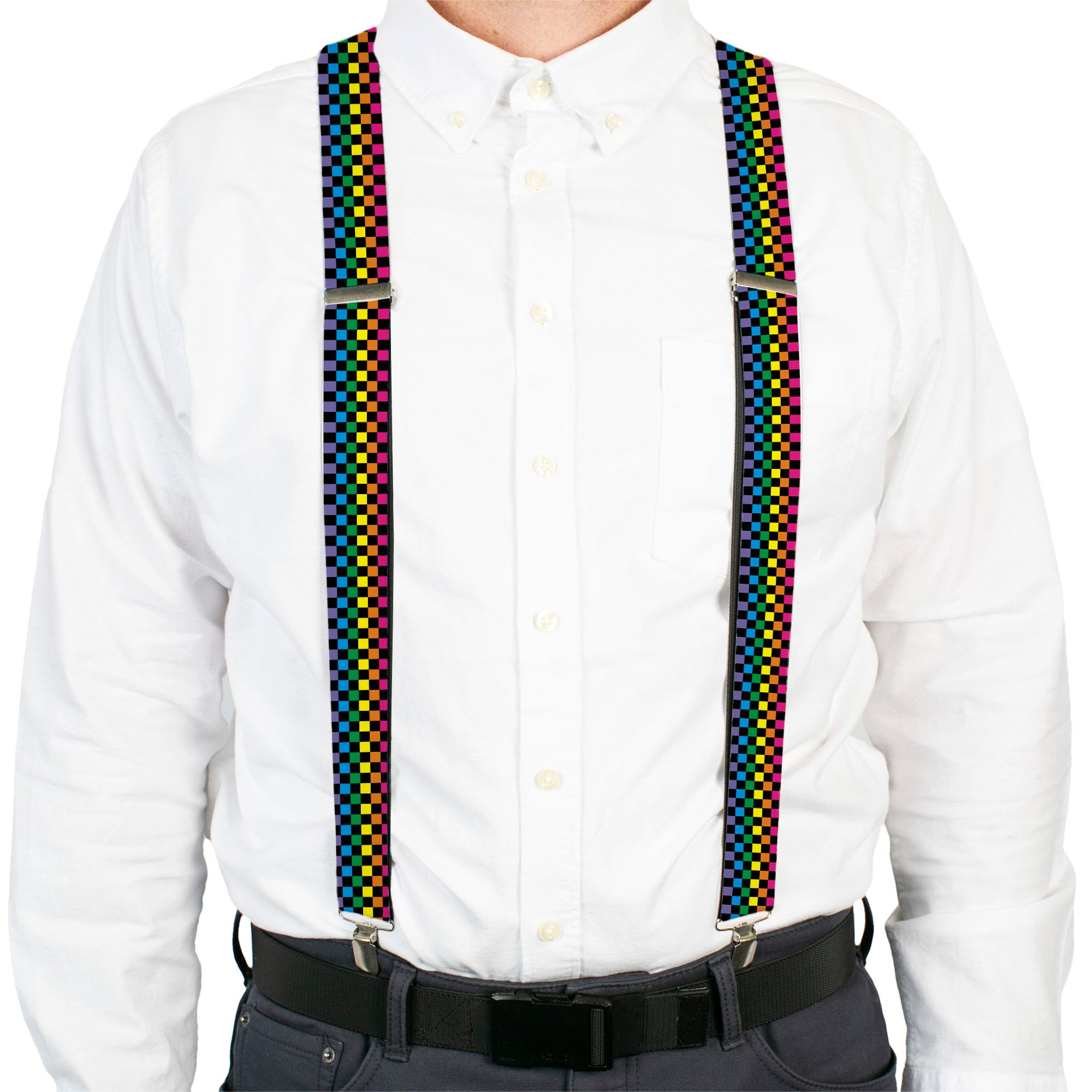 Suspenders - Checker Black/Neon Rainbow Suspenders Buckle-Down