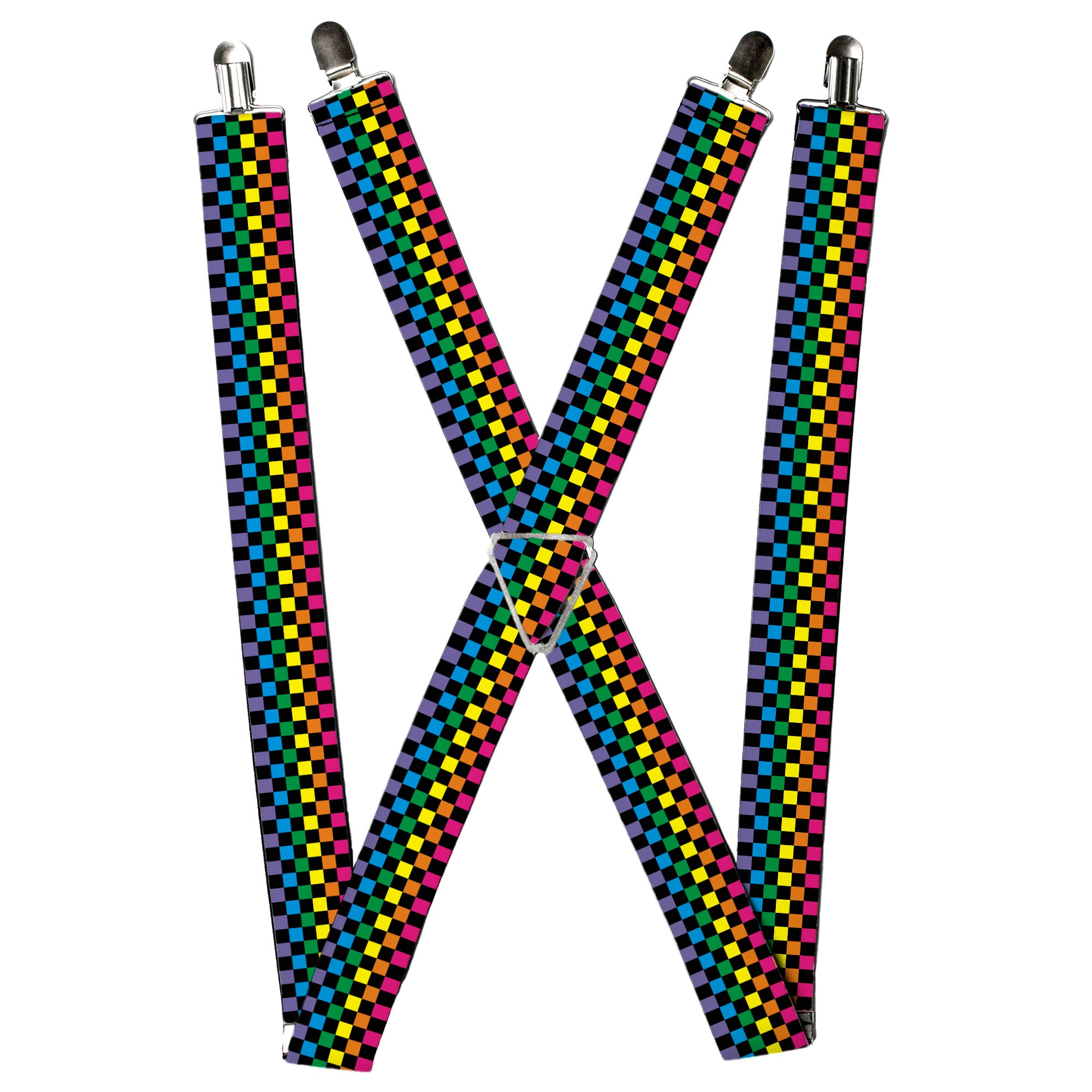 Suspenders - Checker Black/Neon Rainbow Suspenders Buckle-Down