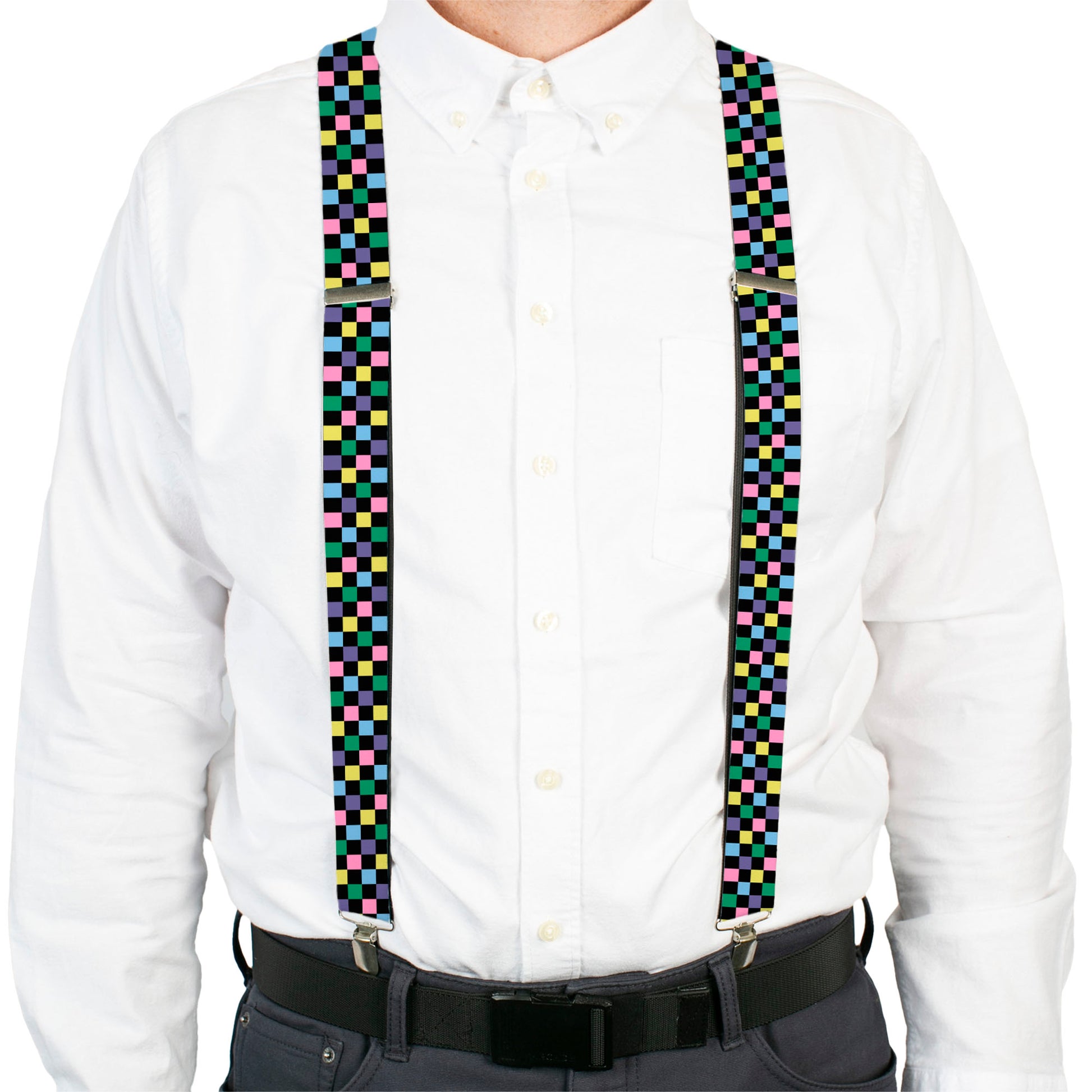 Suspenders - Checker Black/Multi Pastel Suspenders Buckle-Down