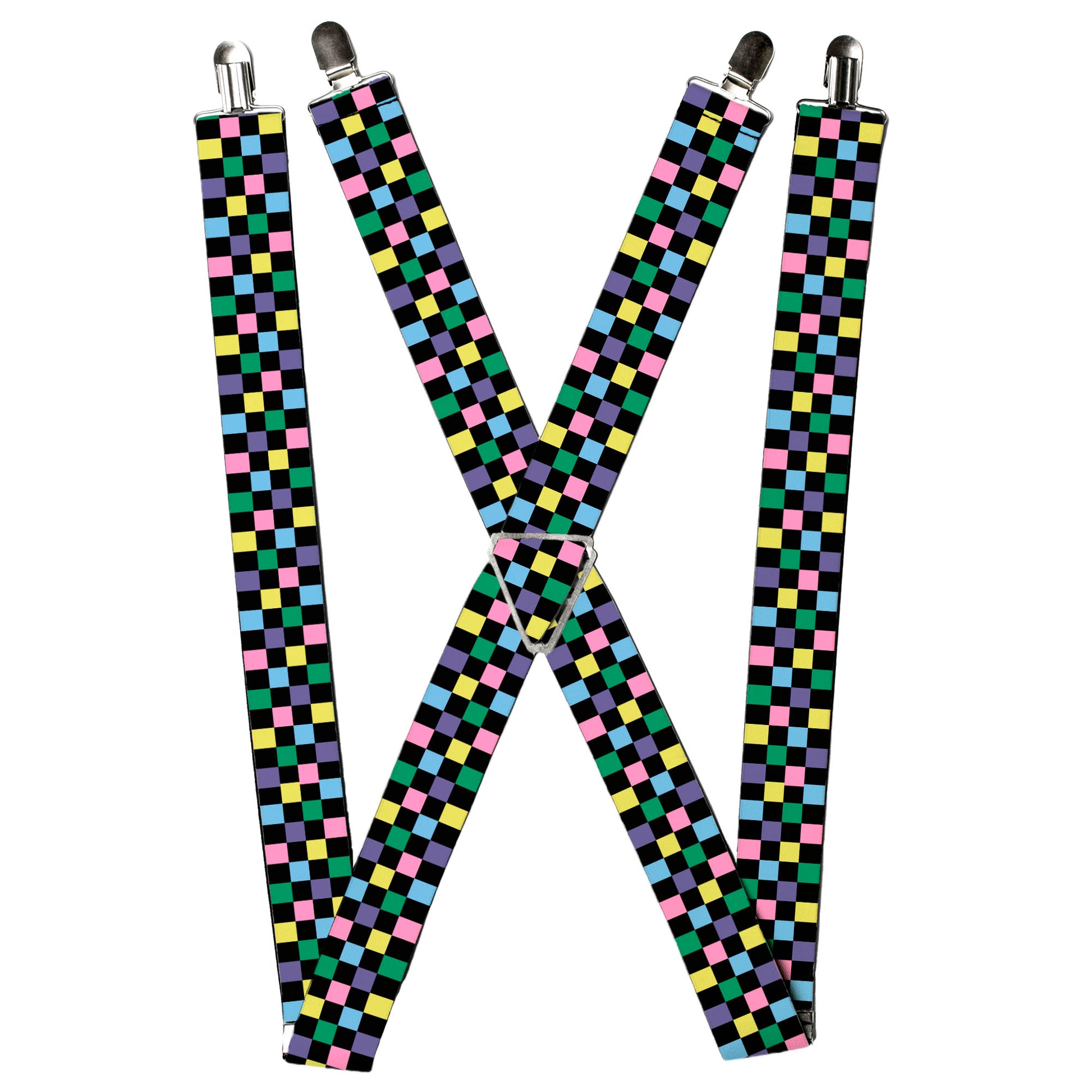 Suspenders - Checker Black/Multi Pastel Suspenders Buckle-Down