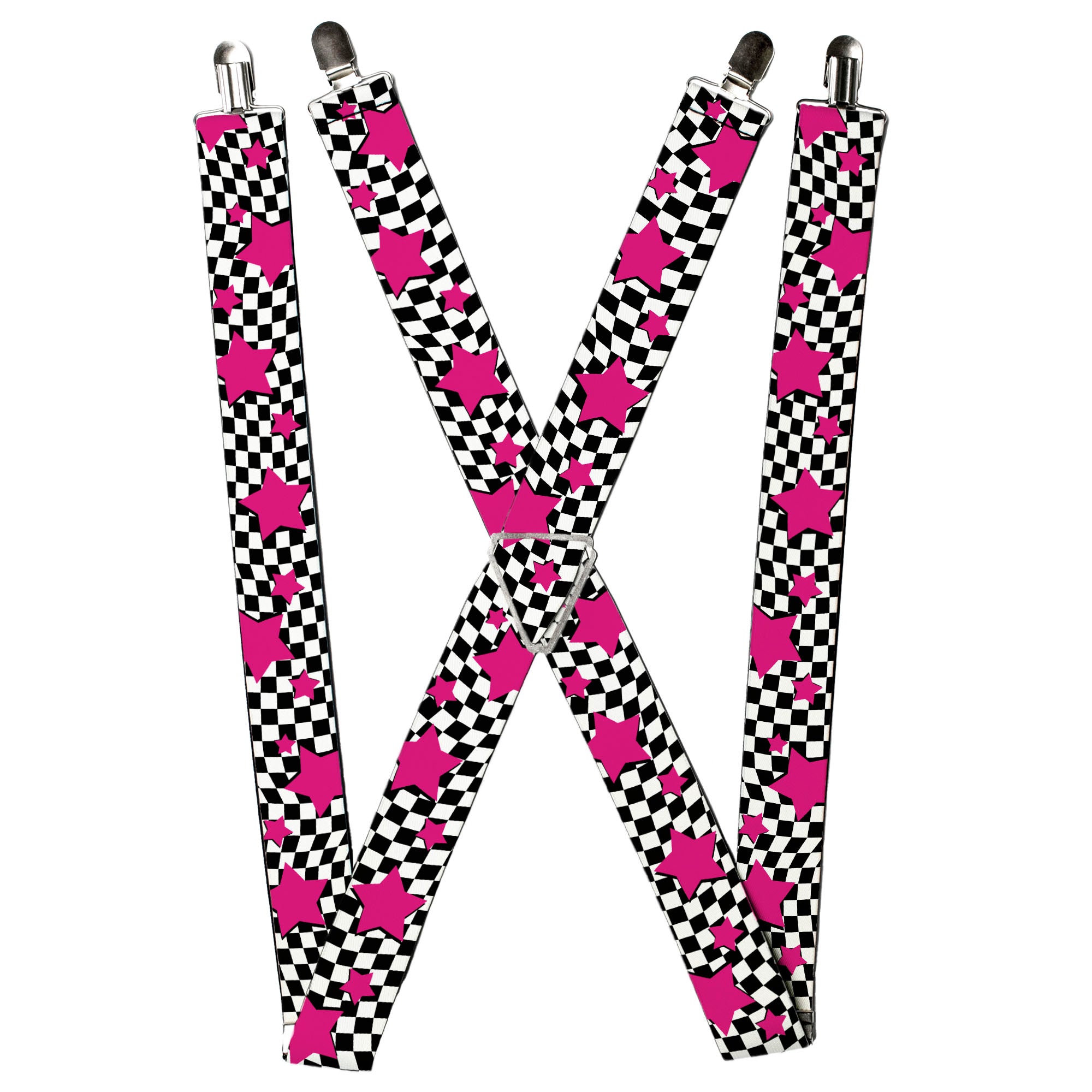 Suspenders - Checker & Stars Black/White/Pink Suspenders Buckle-Down