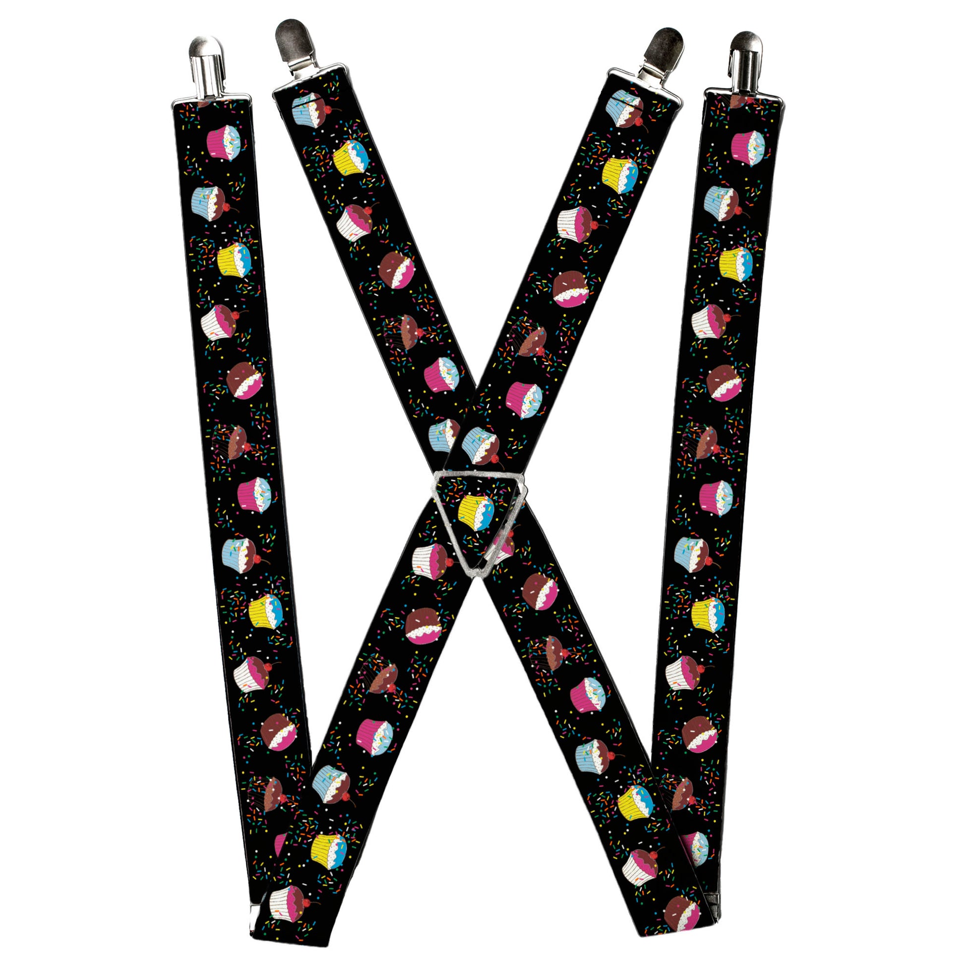 Suspenders - Cupcake Sprinkles Black/Multi Color Suspenders Buckle-Down