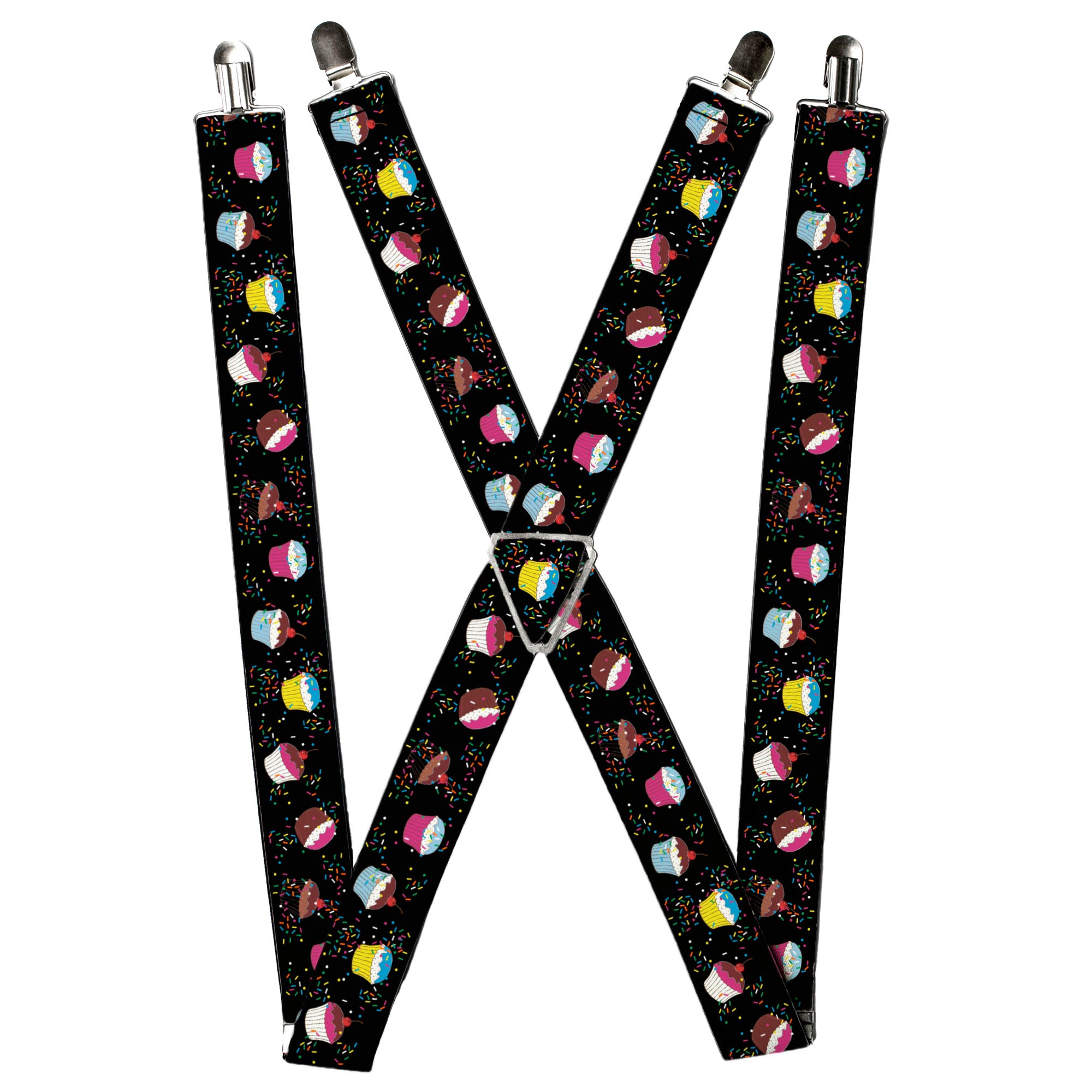 Suspenders - Cupcake Sprinkles Black/Multi Color Suspenders Buckle-Down