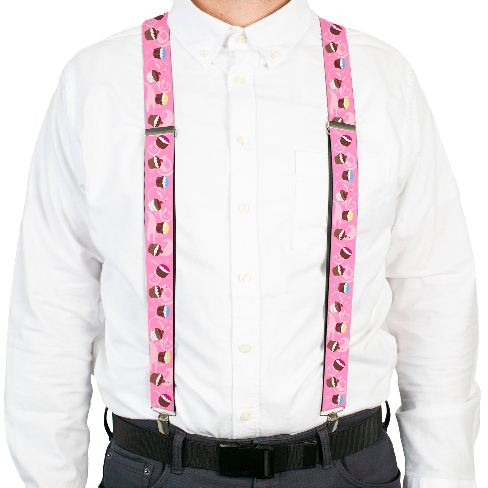 Suspenders - Cupcake Swirls Pink/Multi Color Suspenders Buckle-Down