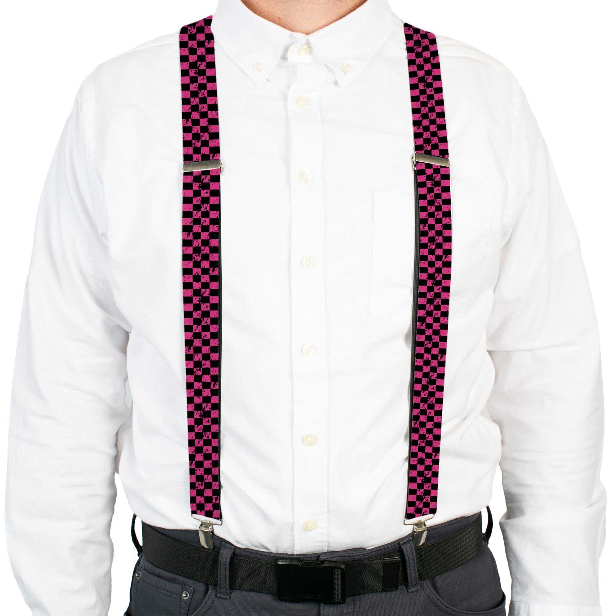 Suspenders - Checker Weathered Black/Neon Pink Suspenders Buckle-Down