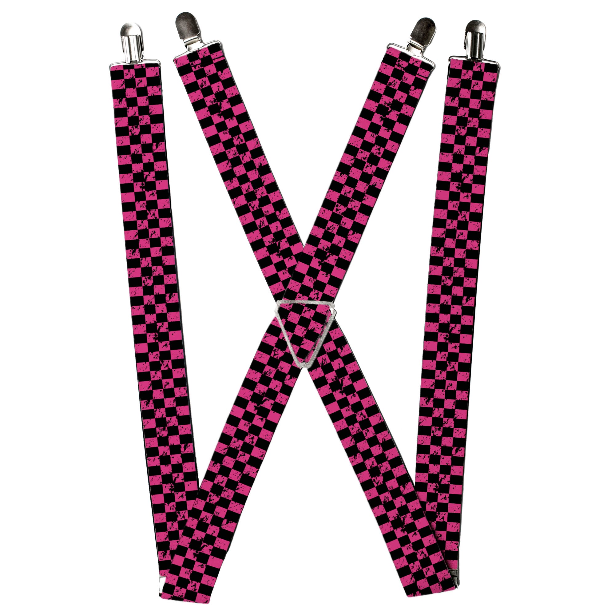 Suspenders - Checker Weathered Black/Neon Pink Suspenders Buckle-Down
