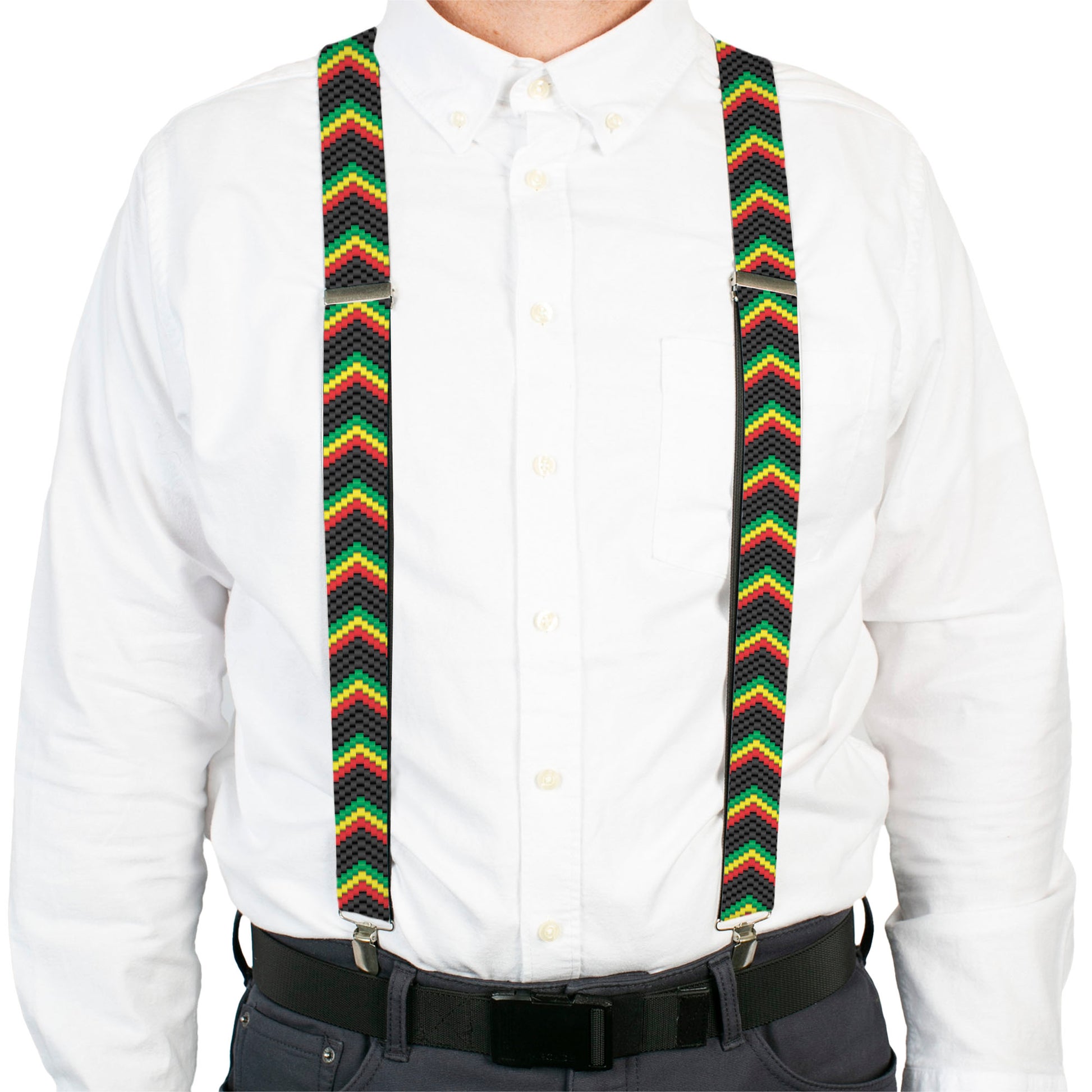 Suspenders - Chevron Weave Black/Rasta Suspenders Buckle-Down
