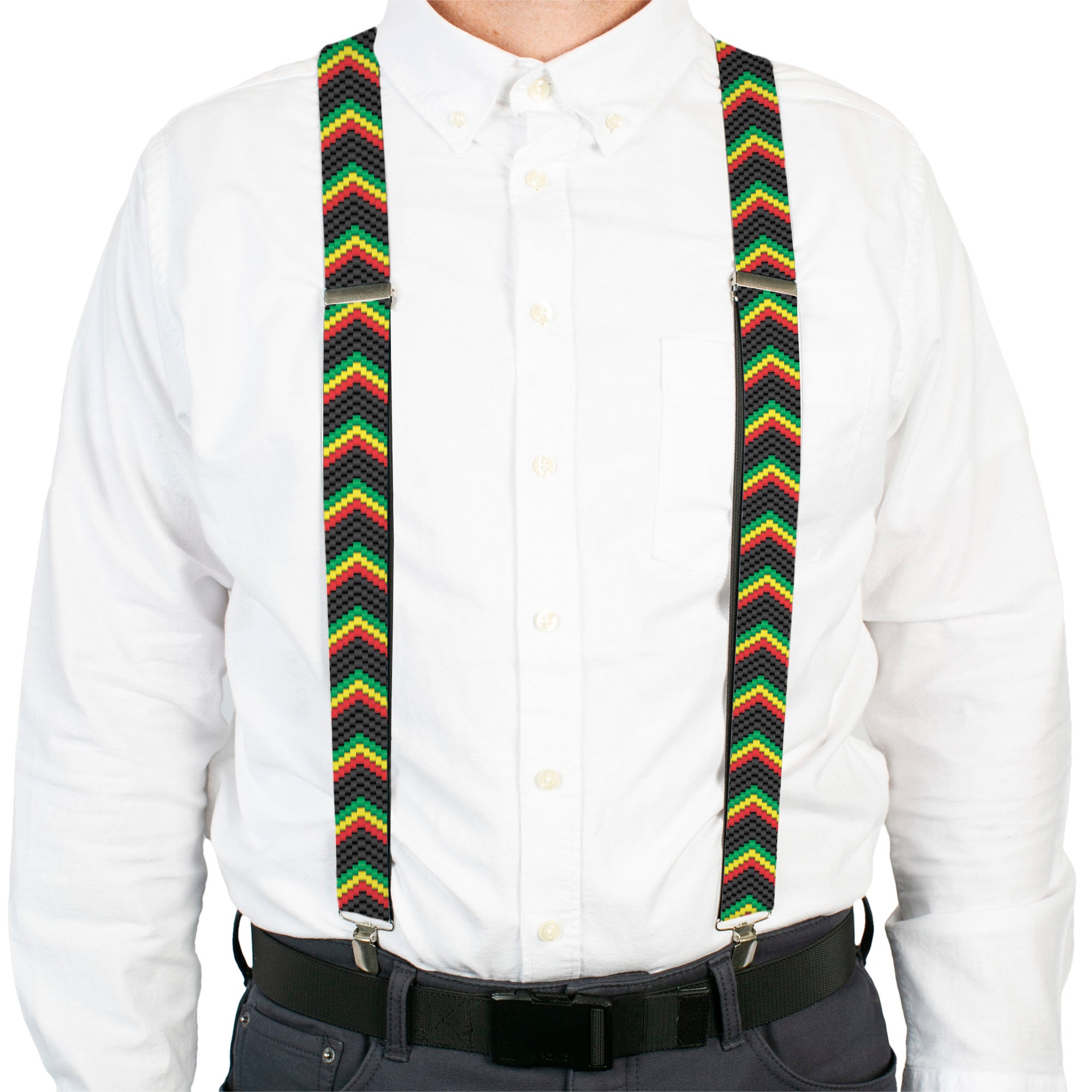 Suspenders - Chevron Weave Black/Rasta Suspenders Buckle-Down