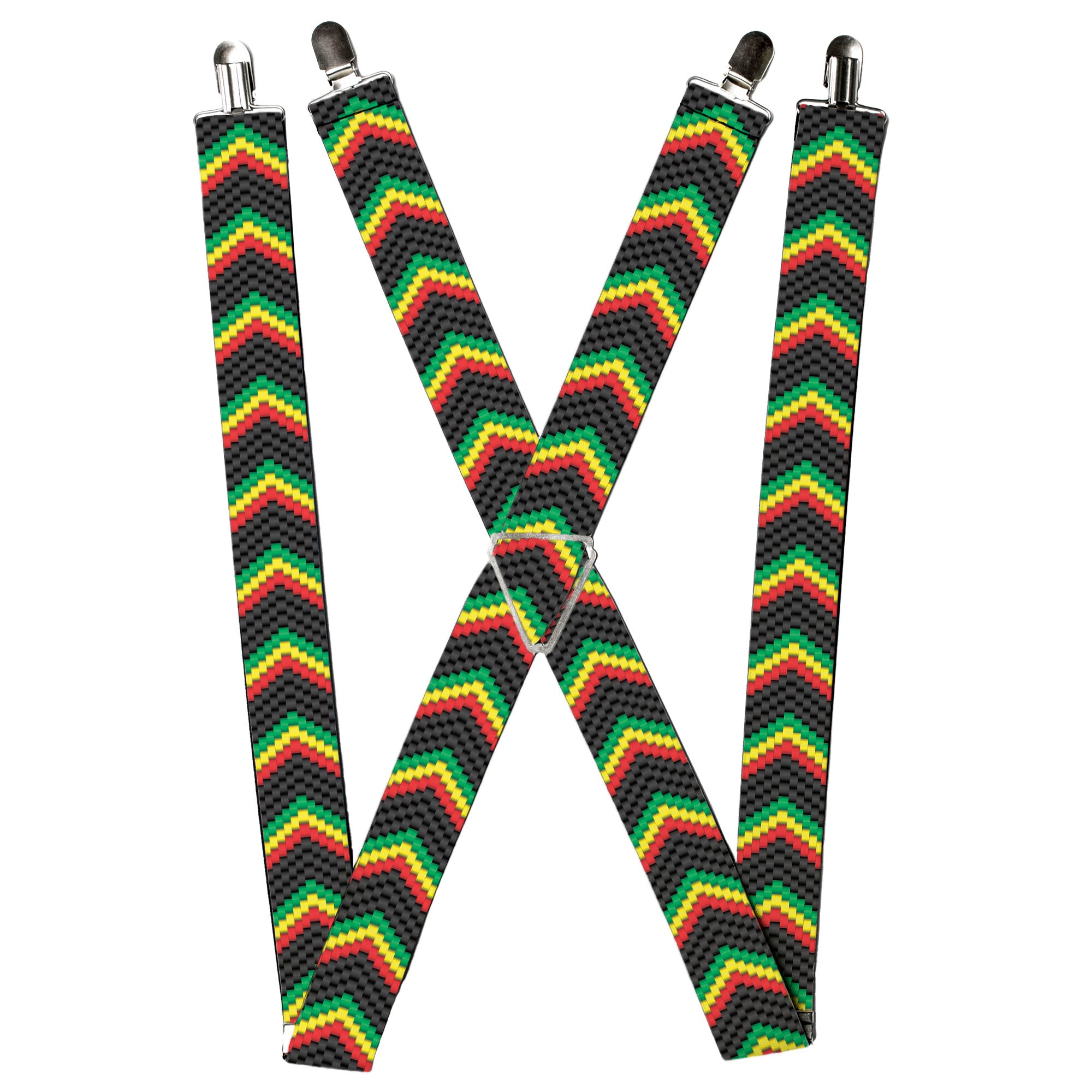 Suspenders - Chevron Weave Black/Rasta Suspenders Buckle-Down