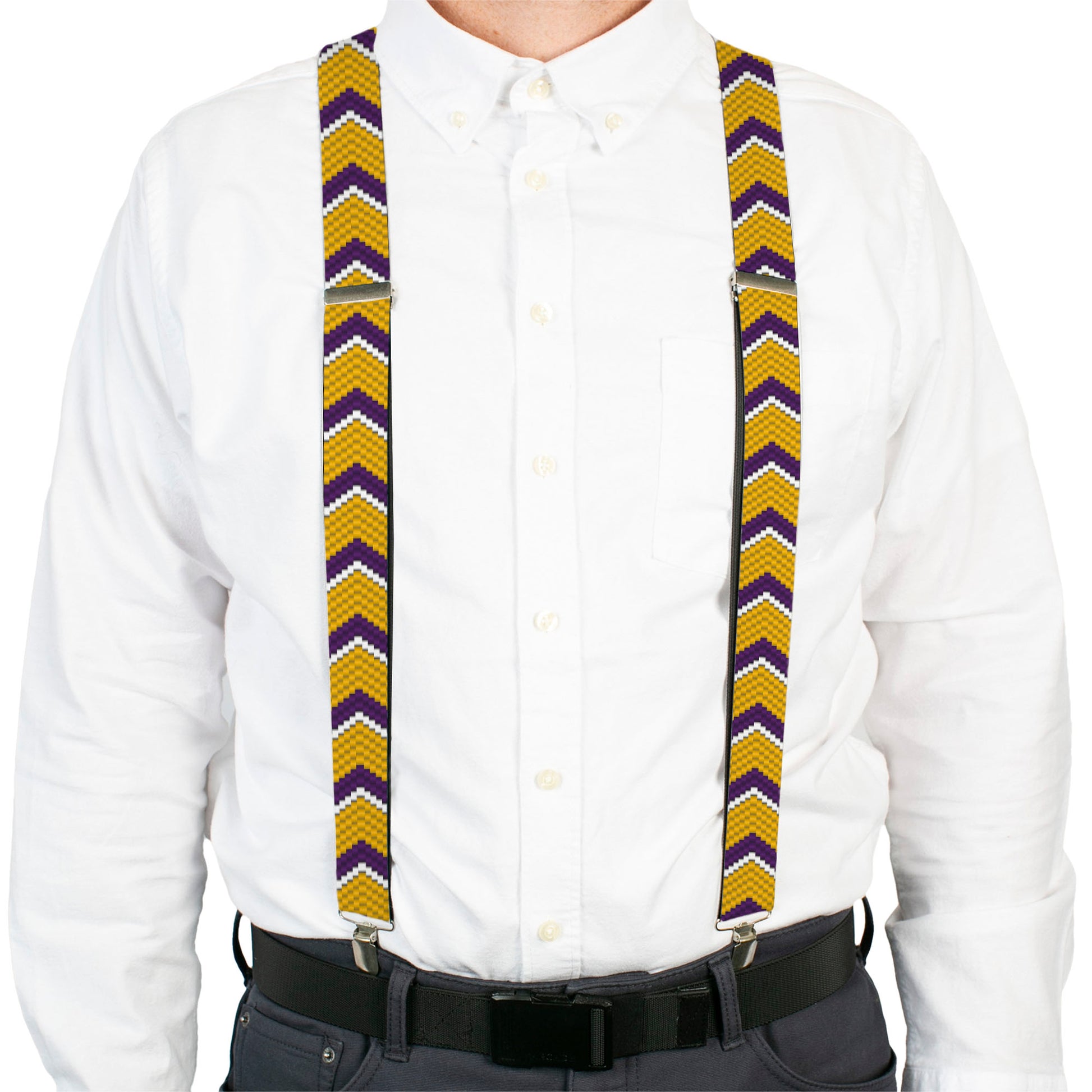Suspenders - Chevron Weave Gold/Purple/White Suspenders Buckle-Down