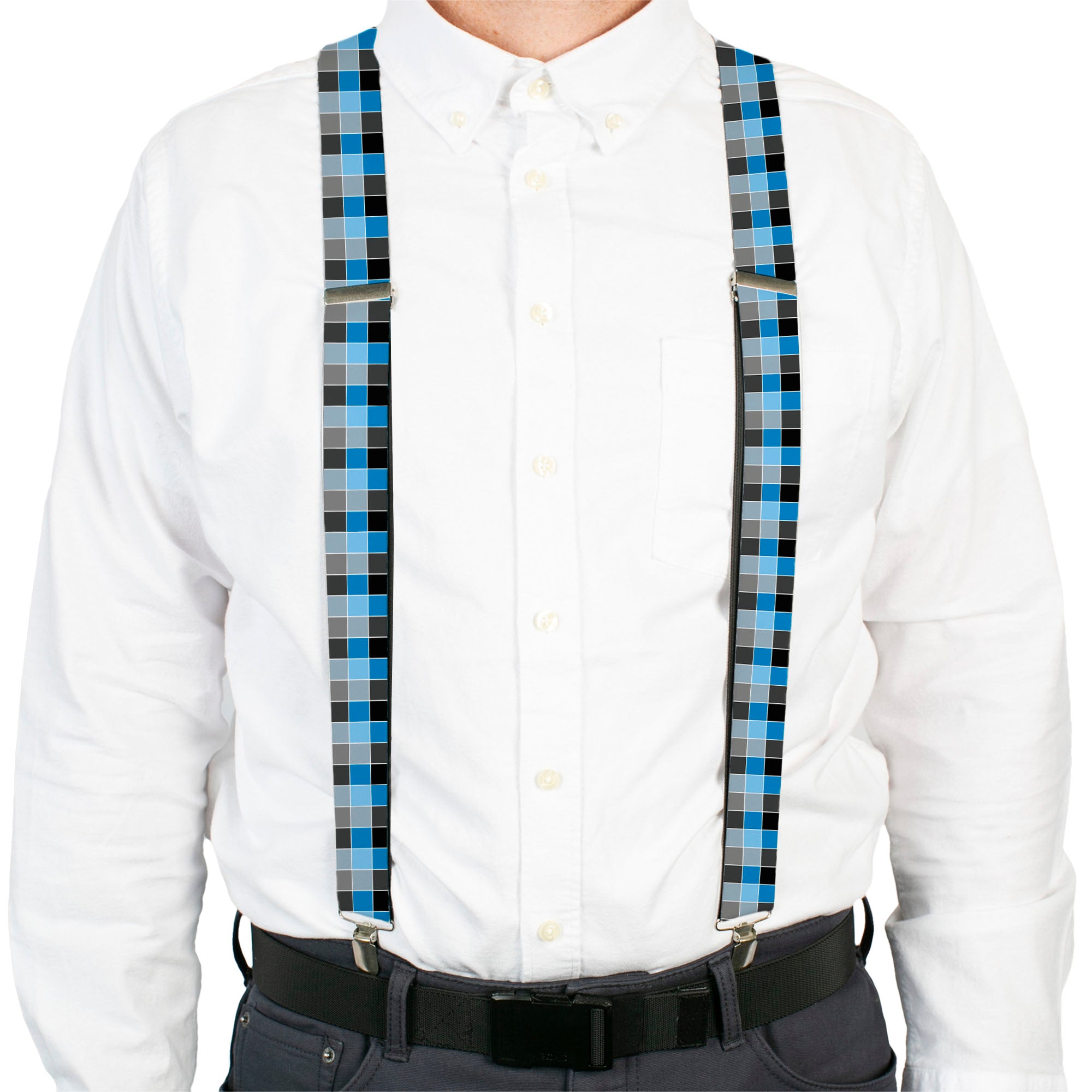 Suspenders - Checker Mosaic Blue Suspenders Buckle-Down