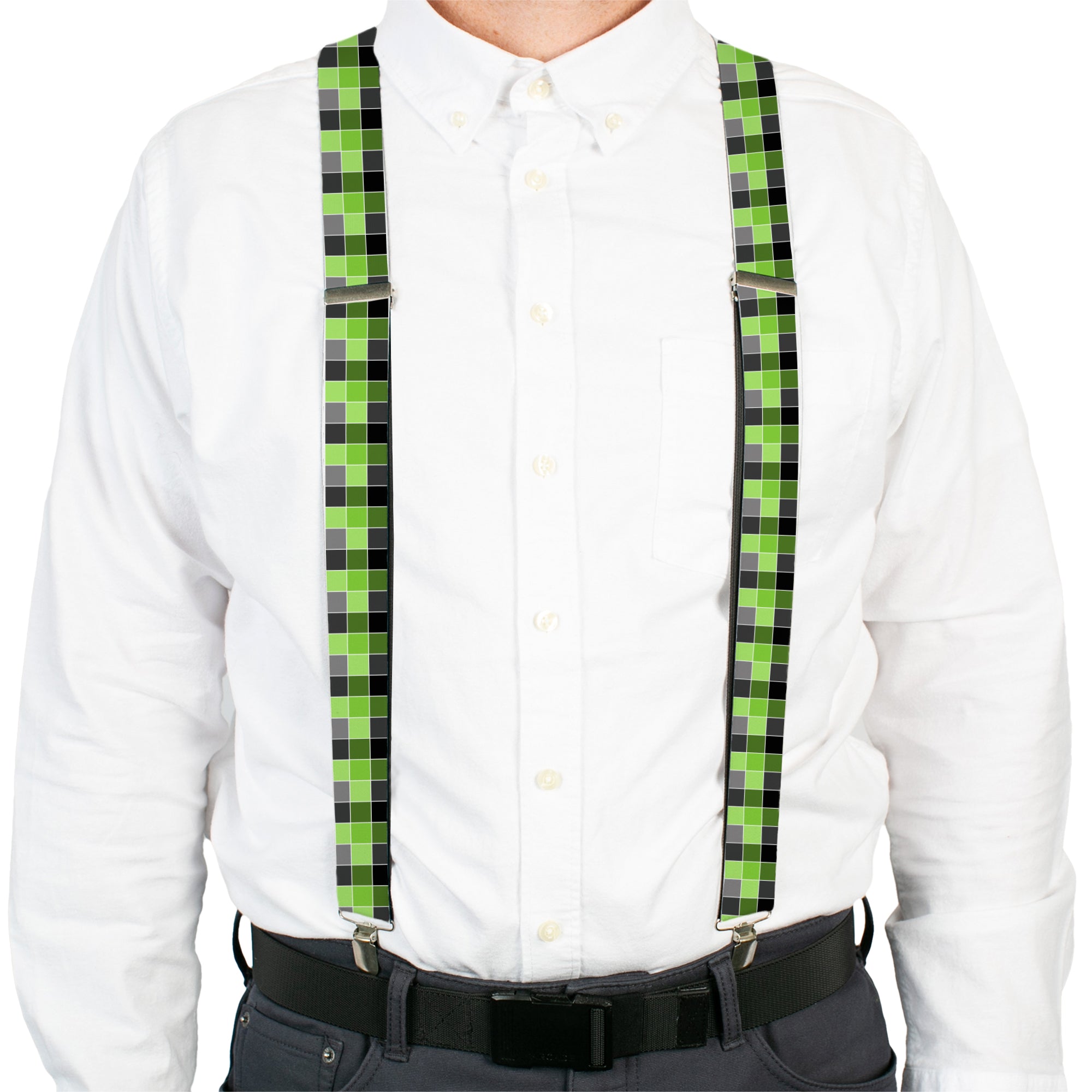 Suspenders - Checker Mosaic Green Suspenders Buckle-Down