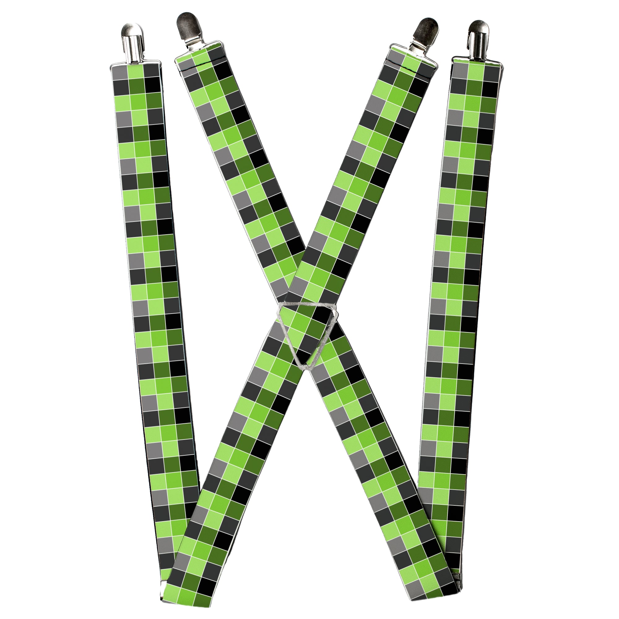 Suspenders - Checker Mosaic Green Suspenders Buckle-Down