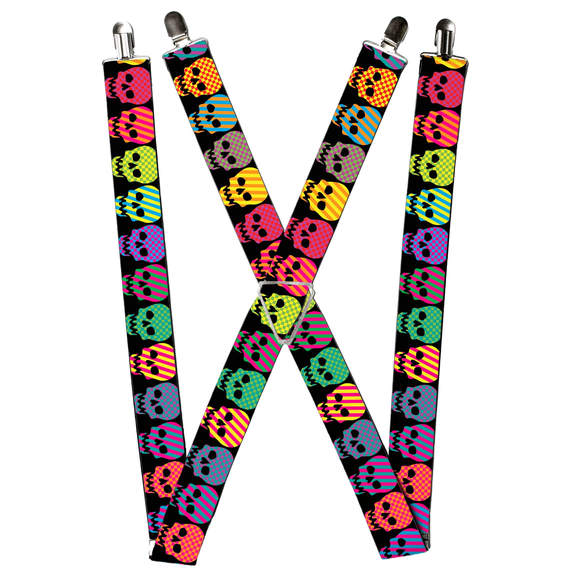 Suspenders - Checker & Stripe Skulls Black/Multi Neon Suspenders Buckle-Down