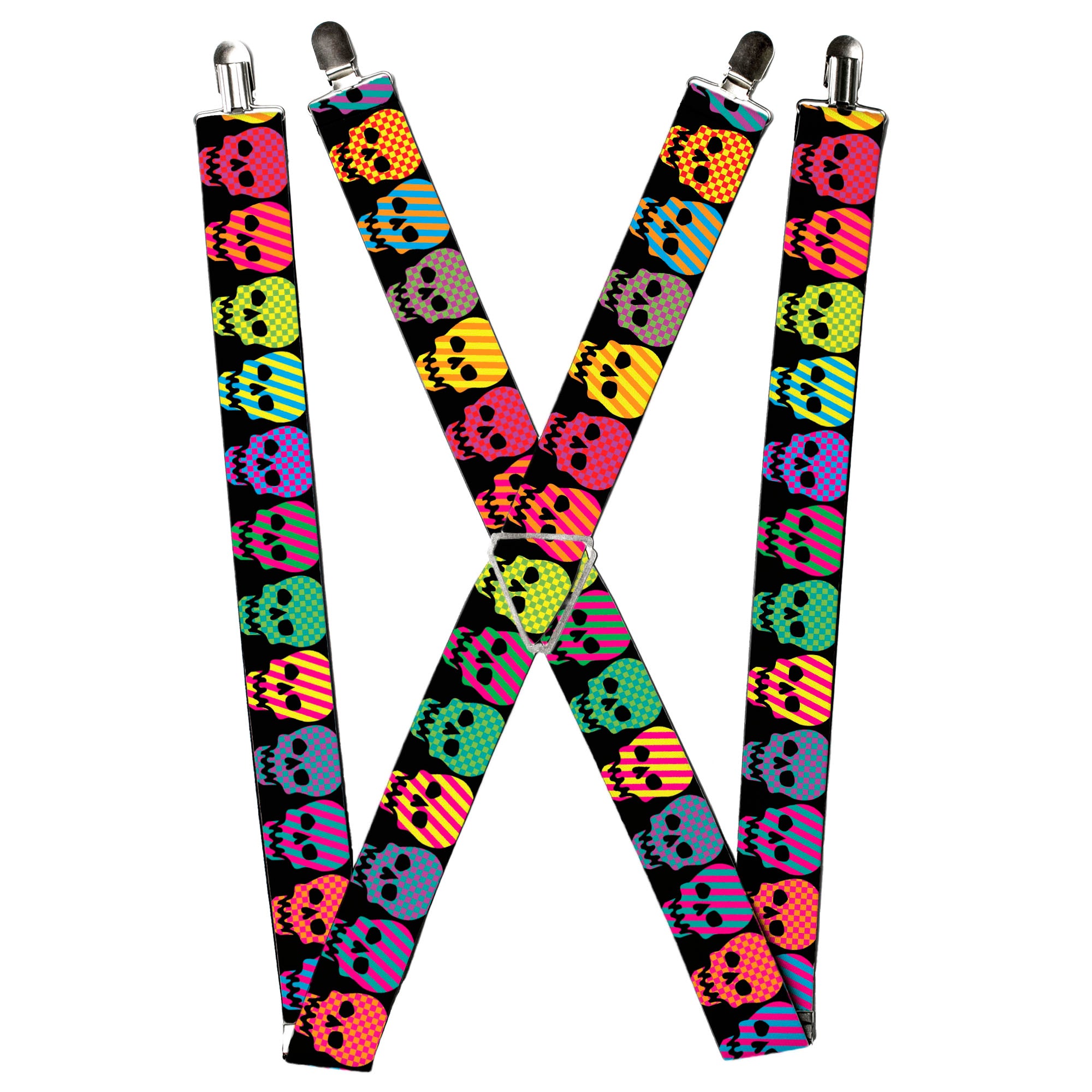 Suspenders - Checker & Stripe Skulls Black/Multi Neon Suspenders Buckle-Down