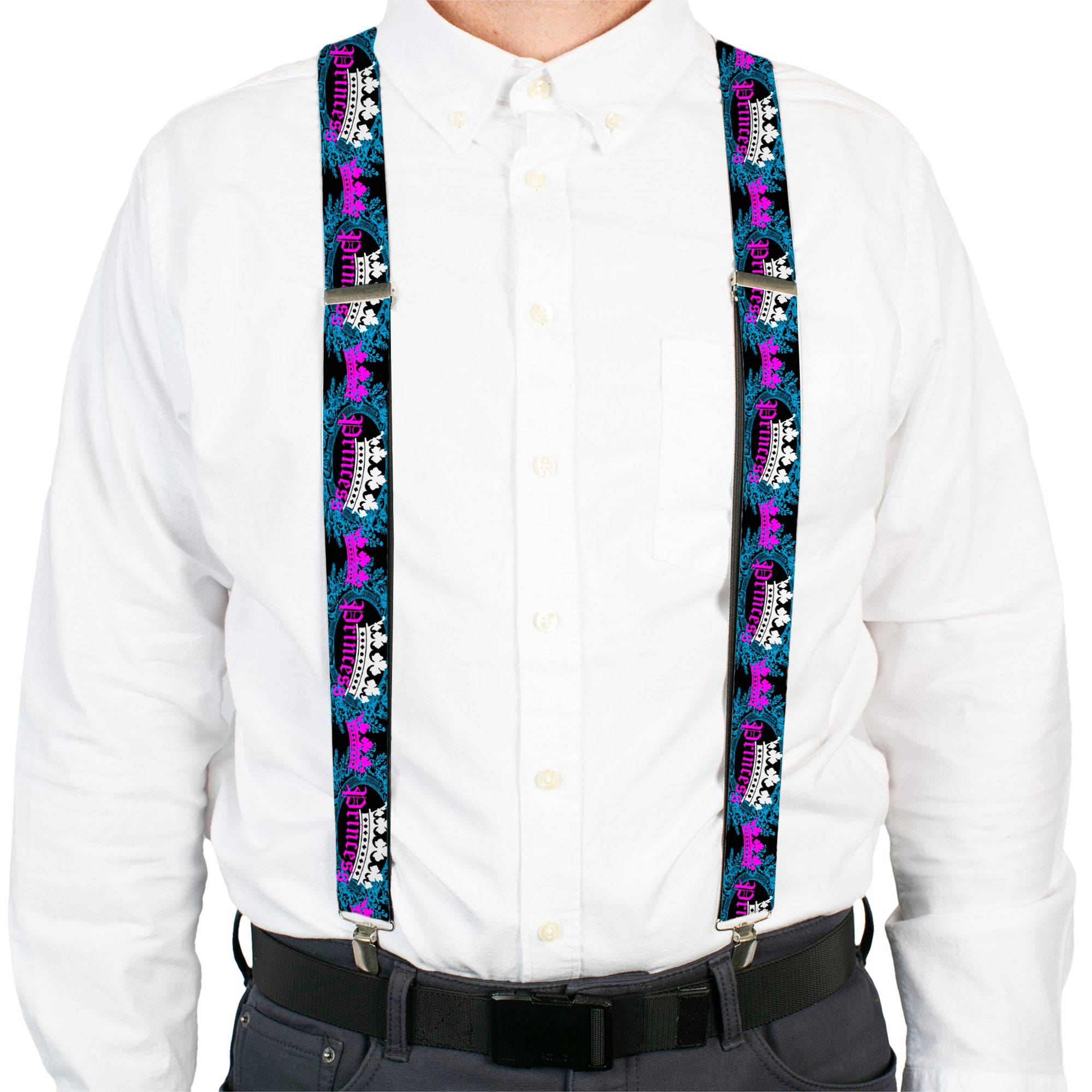 Suspenders - Crown Princess Oval Black/Turquoise Suspenders Buckle-Down