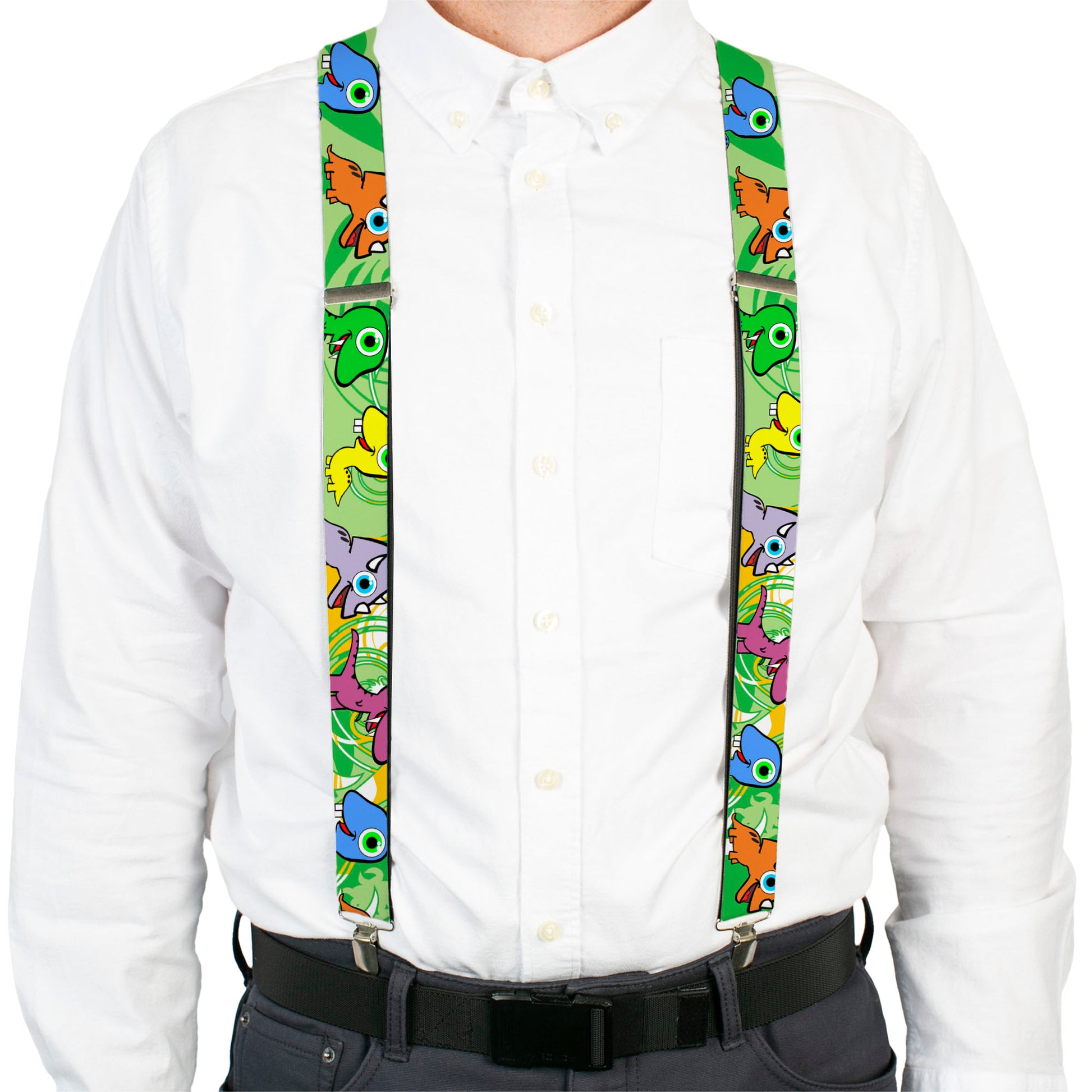 Suspenders - Cute Dinosaurs Yellow/Green Suspenders Buckle-Down