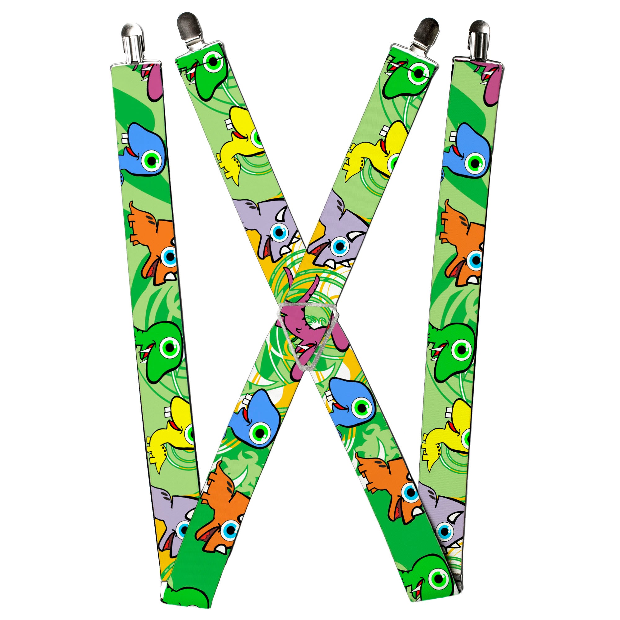 Suspenders - Cute Dinosaurs Yellow/Green Suspenders Buckle-Down