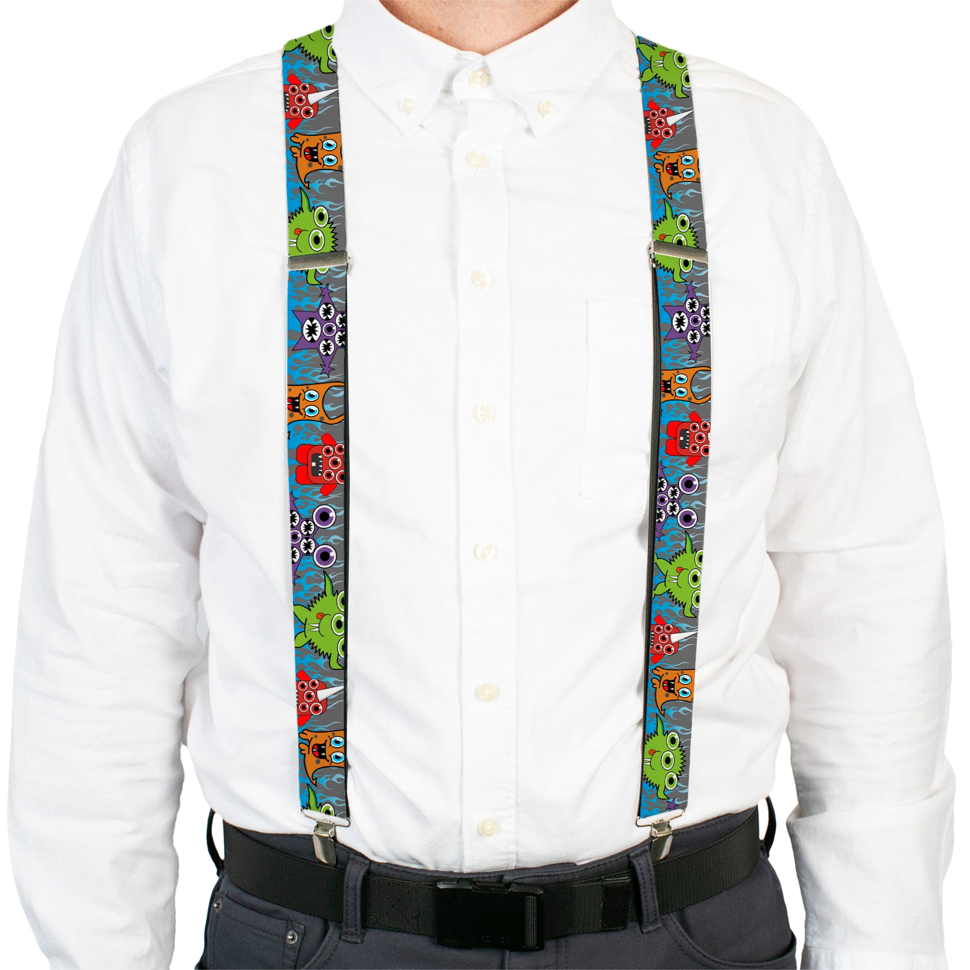 Suspenders - Cute Monsters Gray/Flame Blue Suspenders Buckle-Down