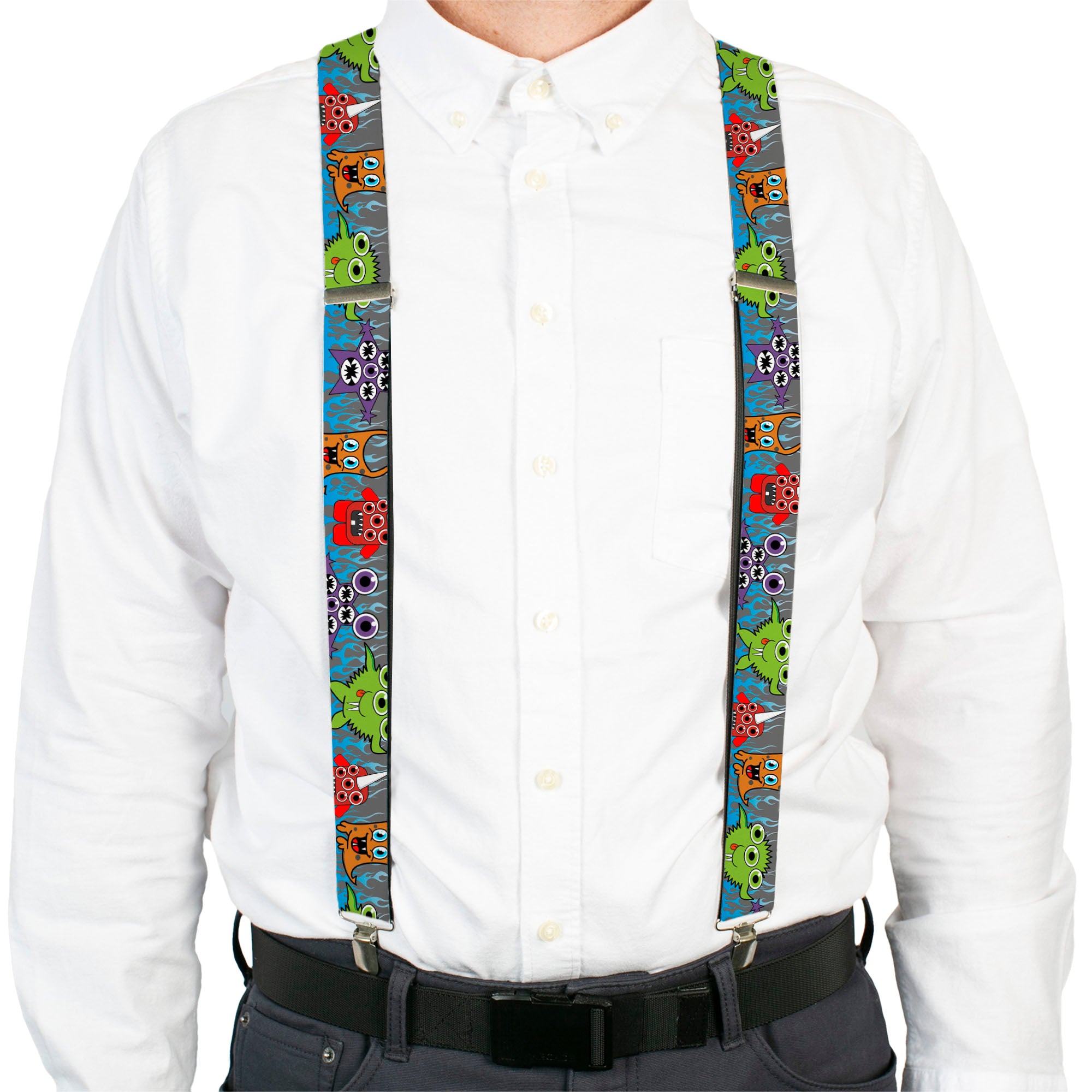 Suspenders - Cute Monsters Gray/Flame Blue Suspenders Buckle-Down