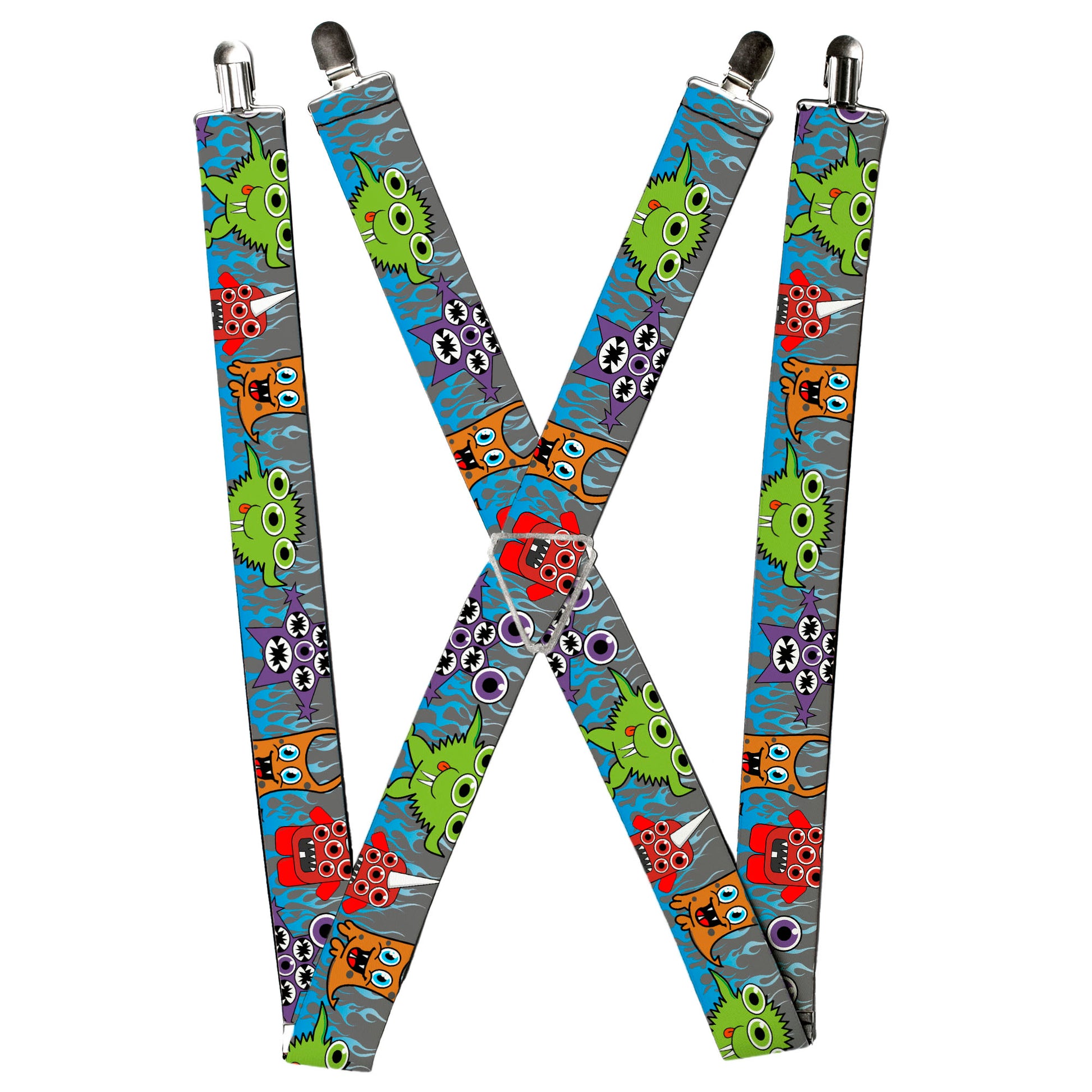 Suspenders - Cute Monsters Gray/Flame Blue Suspenders Buckle-Down