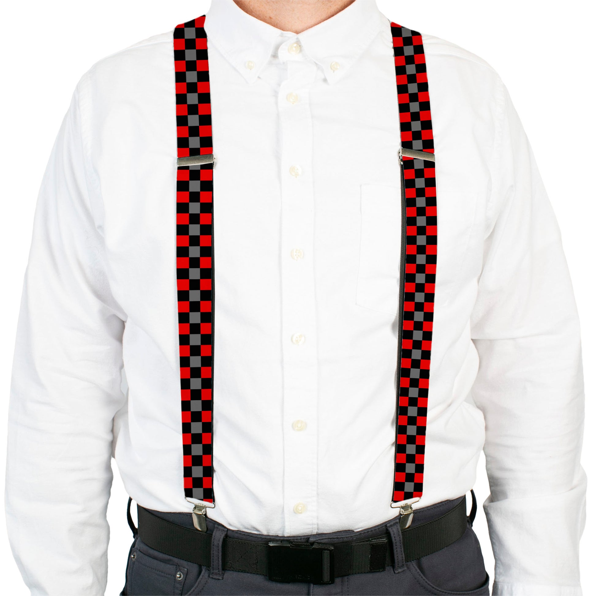 Suspenders - Checker Black/Gray/2 Red Suspenders Buckle-Down