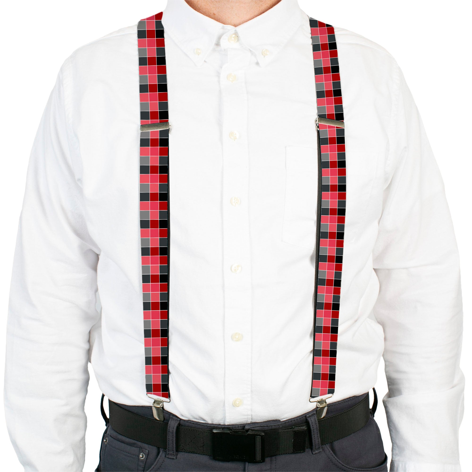 Suspenders - Checker Mosaic Red Suspenders Buckle-Down