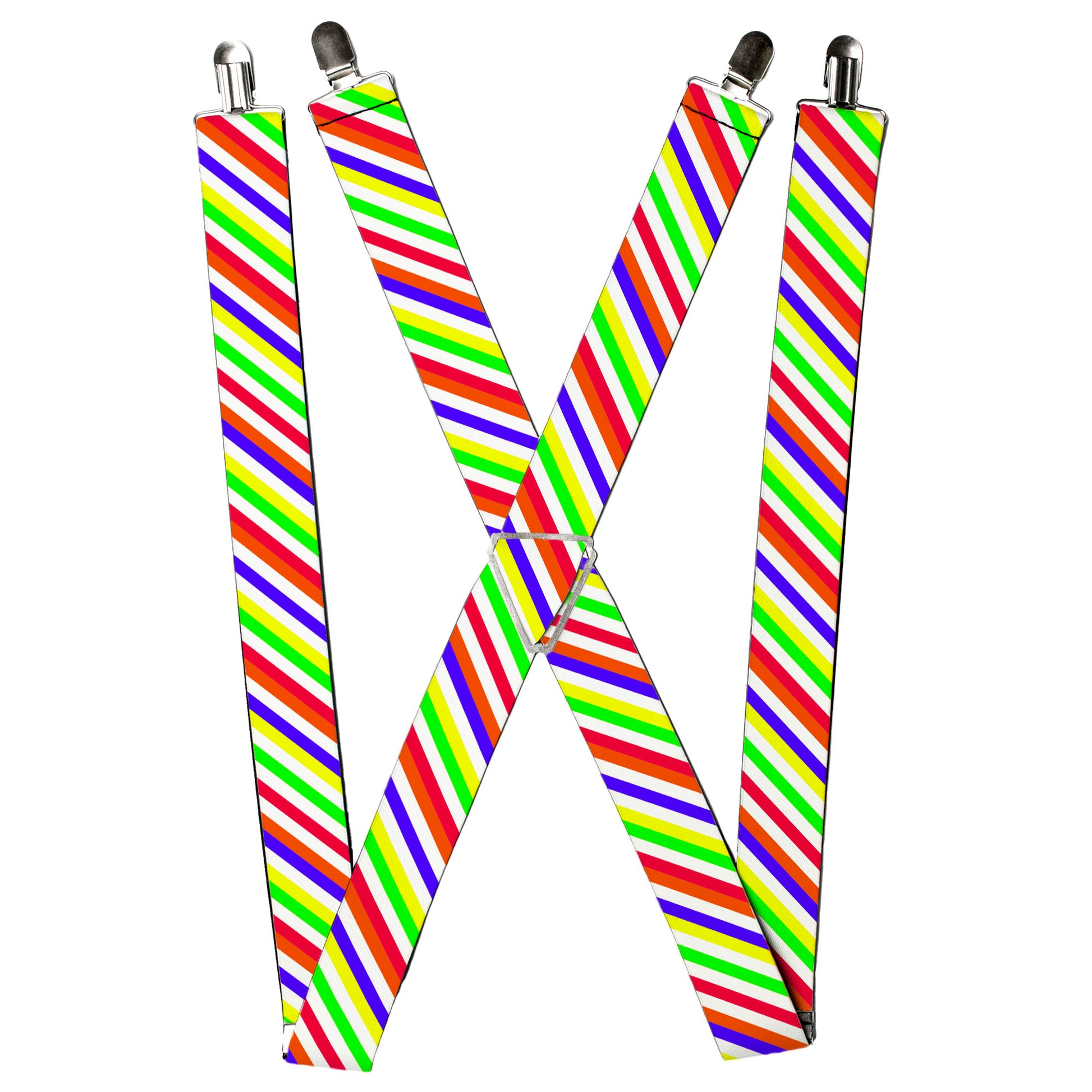 Suspenders - Diagonal Stripes White/Multi Neon Suspenders Buckle-Down